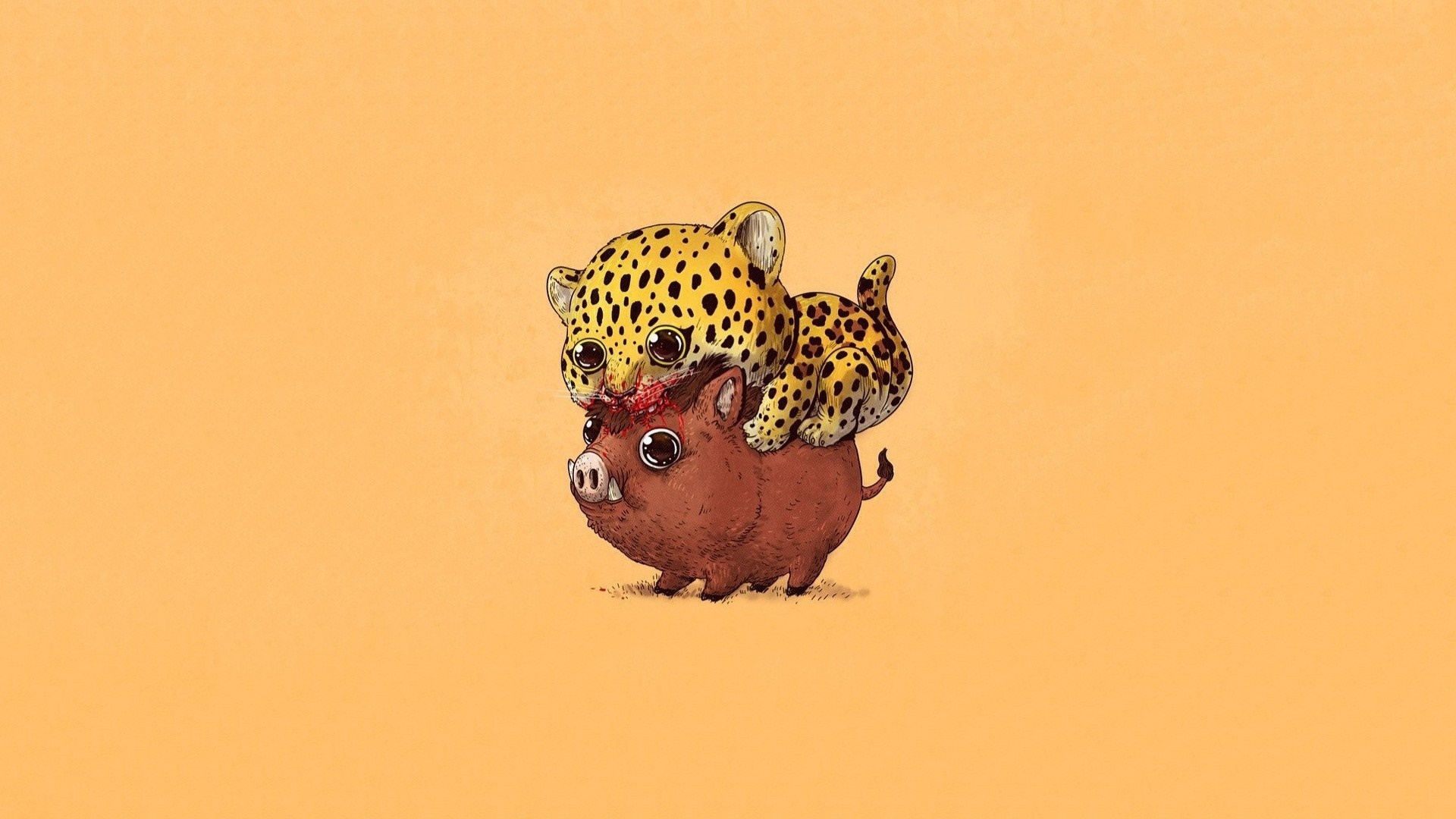 Baby leopard attacking a wild boar HD Wallpaper