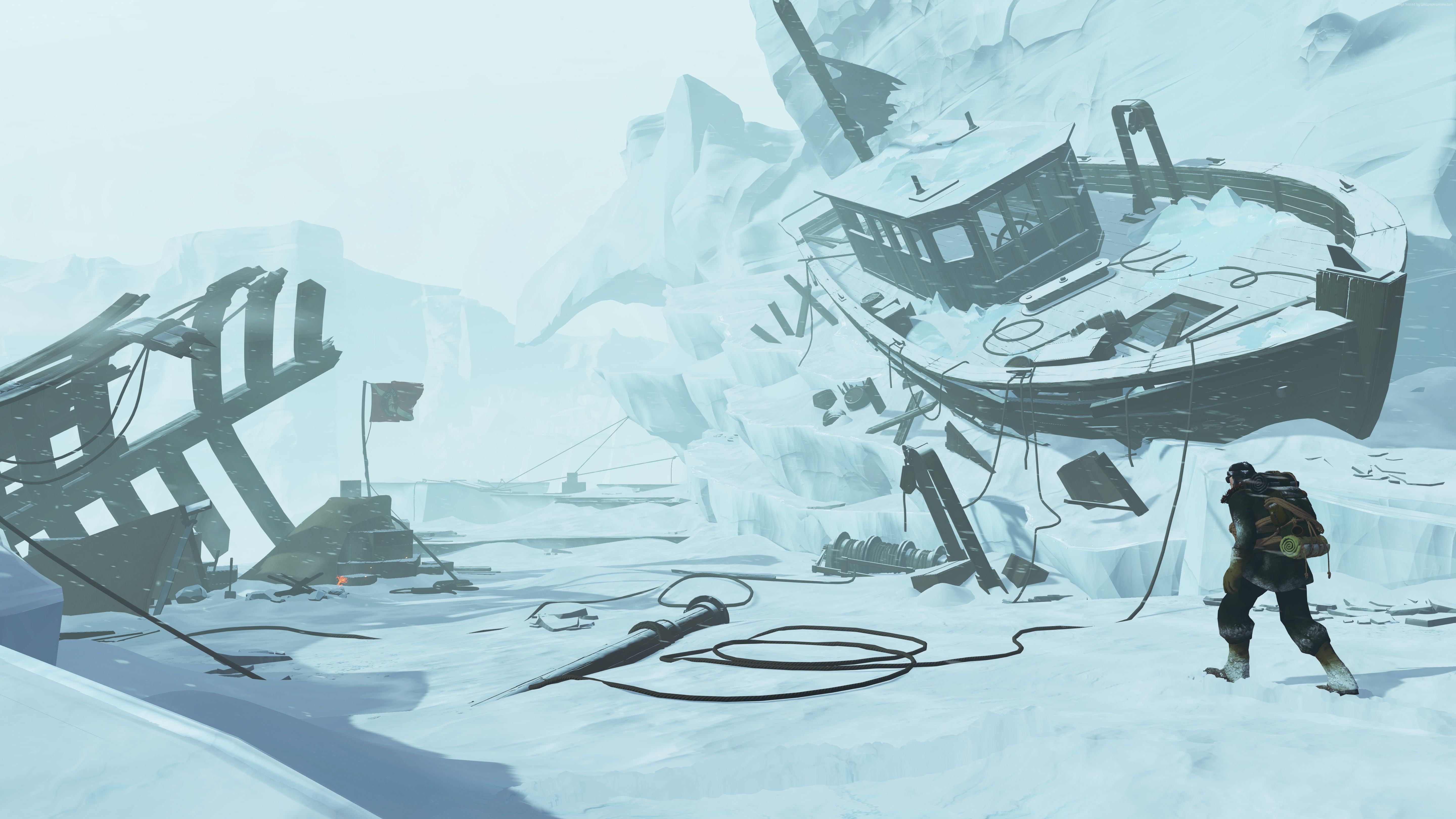 Edge of Nowhere shipwreck in ice HD Wallpaper