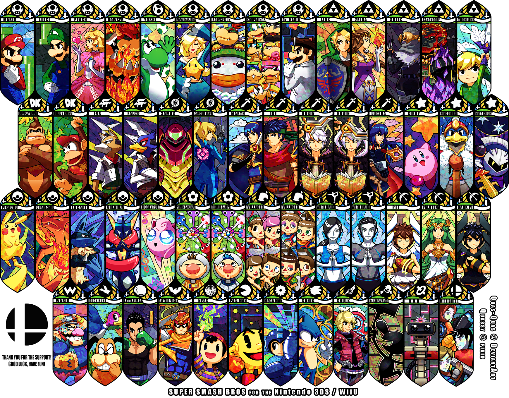 Super Smash Bros. characters in stained glass style banners HD Wallpaper