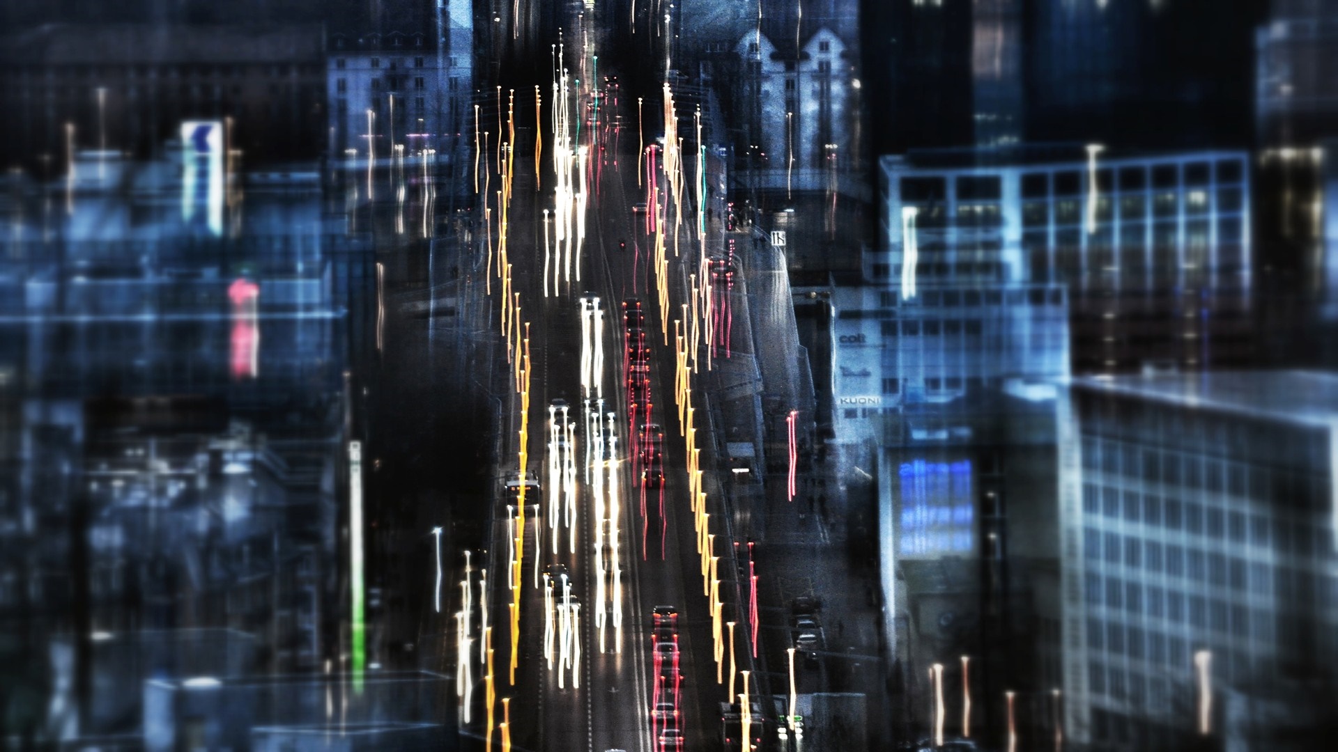 City street at night with light trails HD Wallpaper