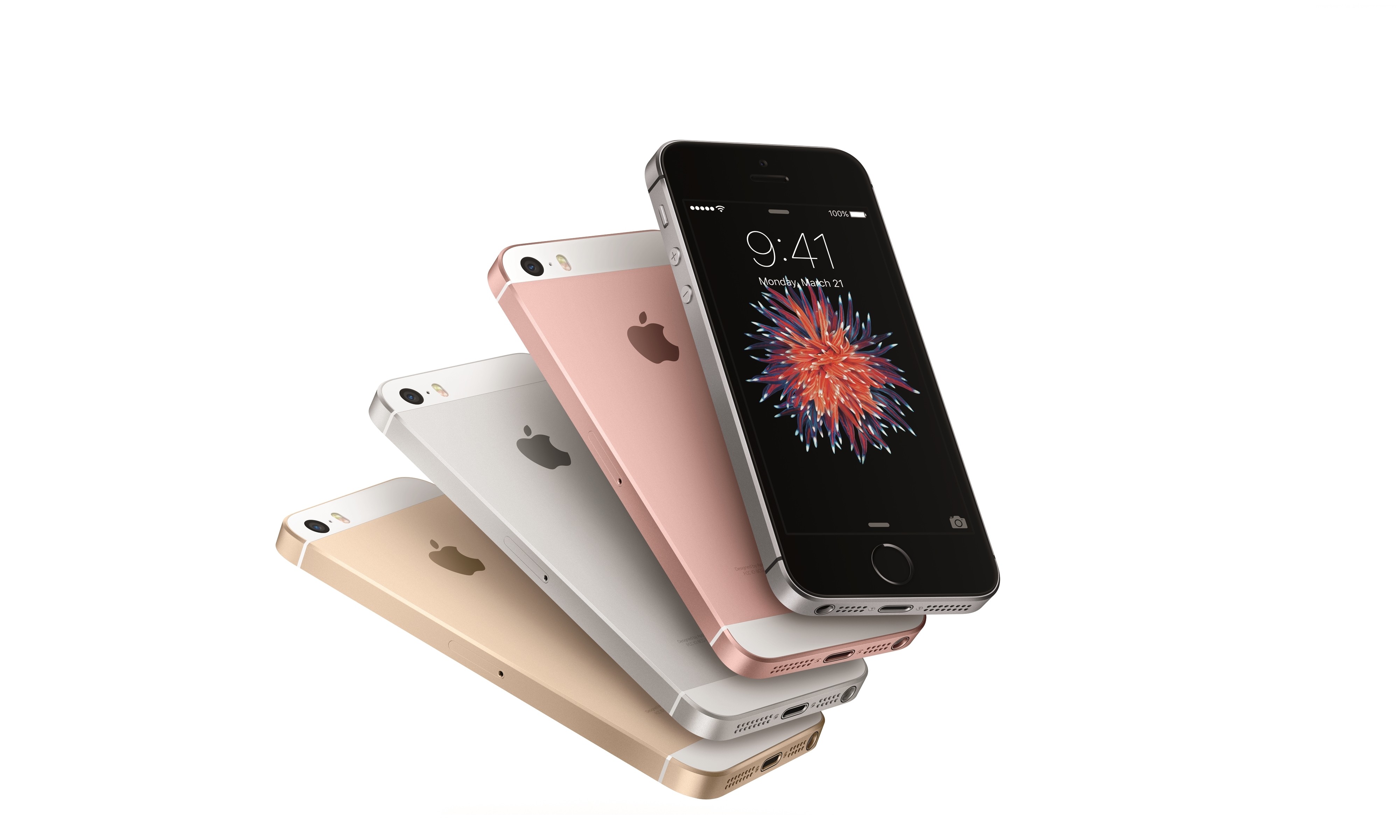 Four iPhones SE in different colors HD Wallpaper
