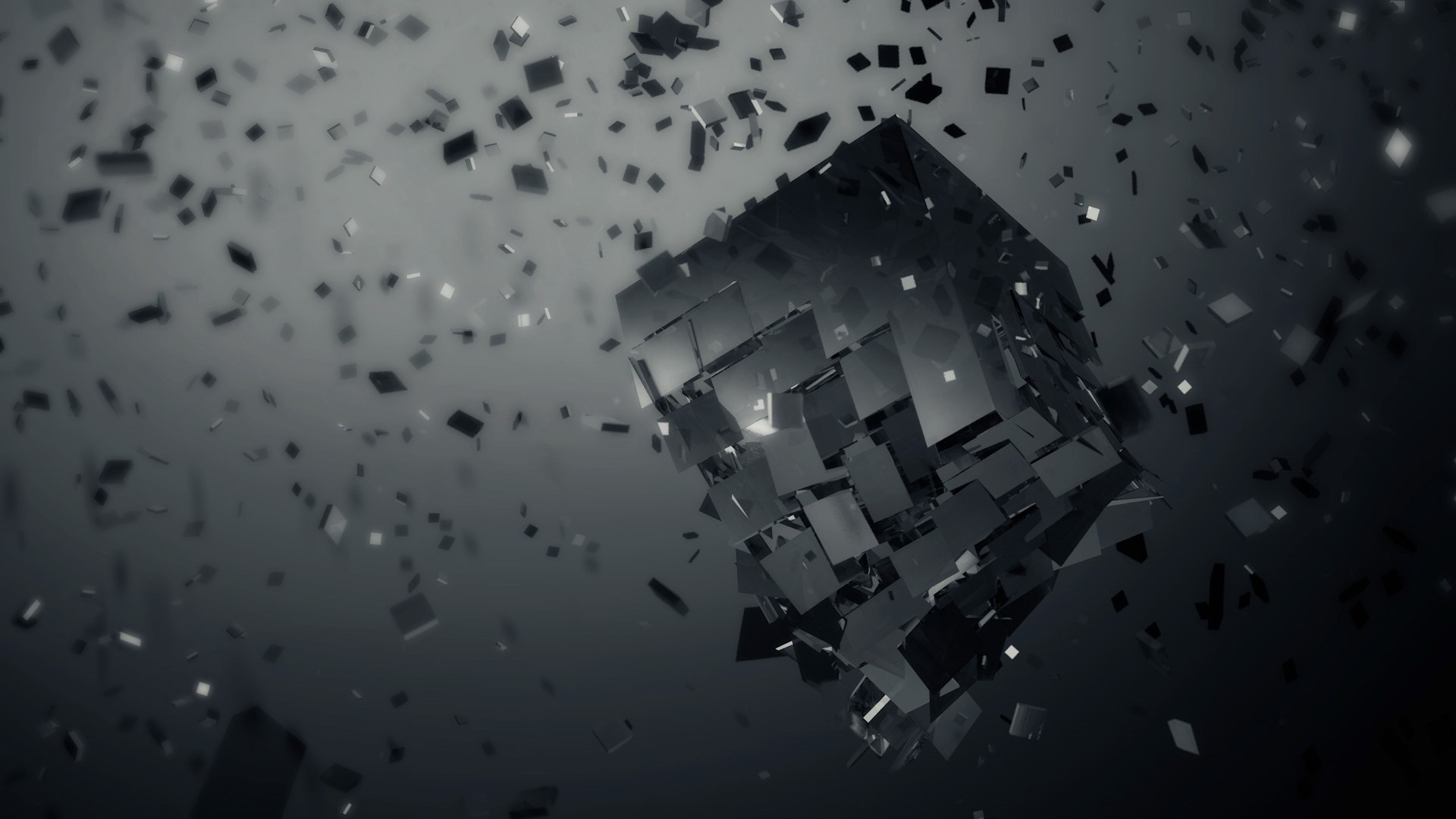 Abstract cube shattering into pieces HD Wallpaper