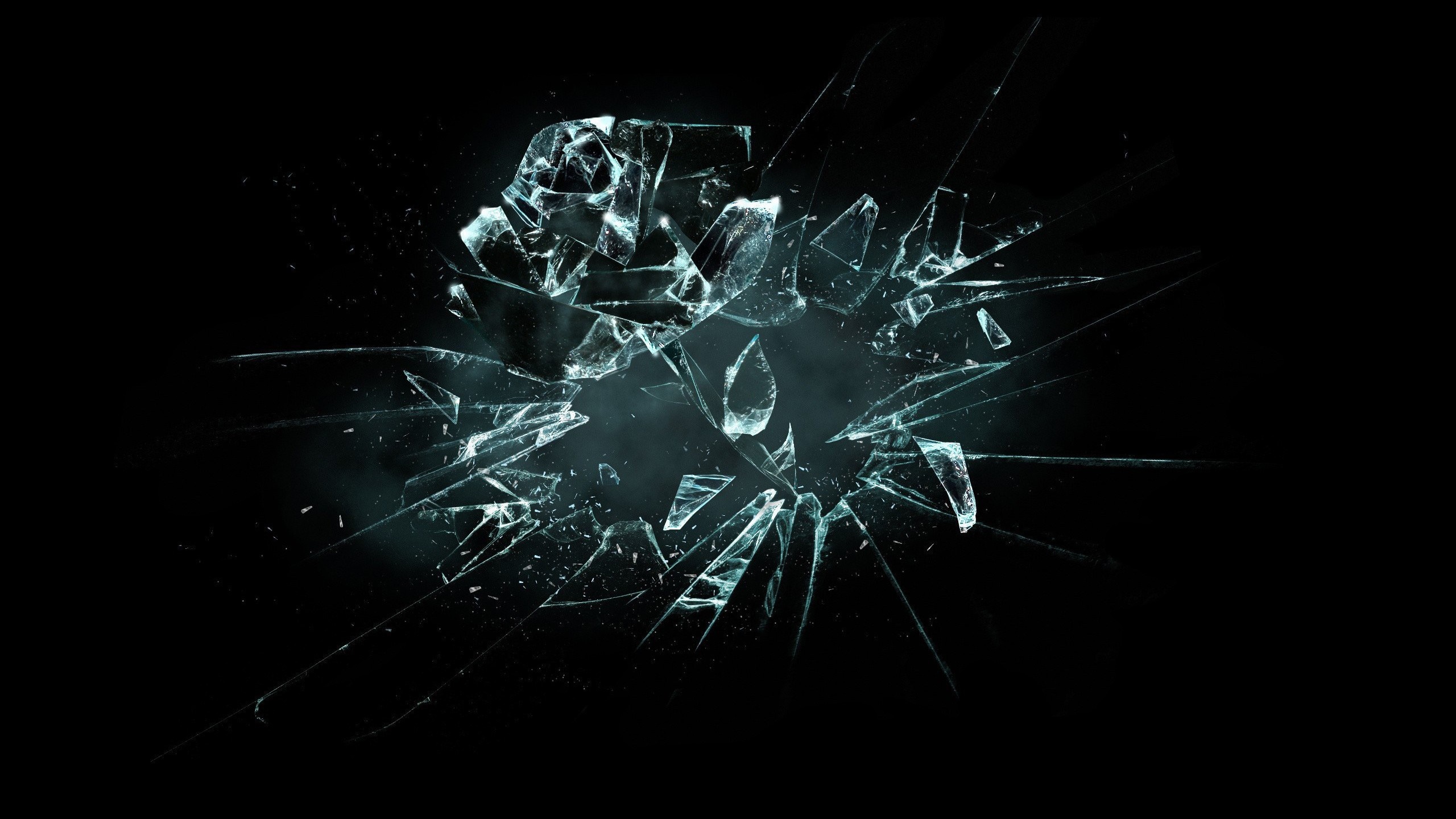 Shattered glass fragments on black background HD Wallpaper
