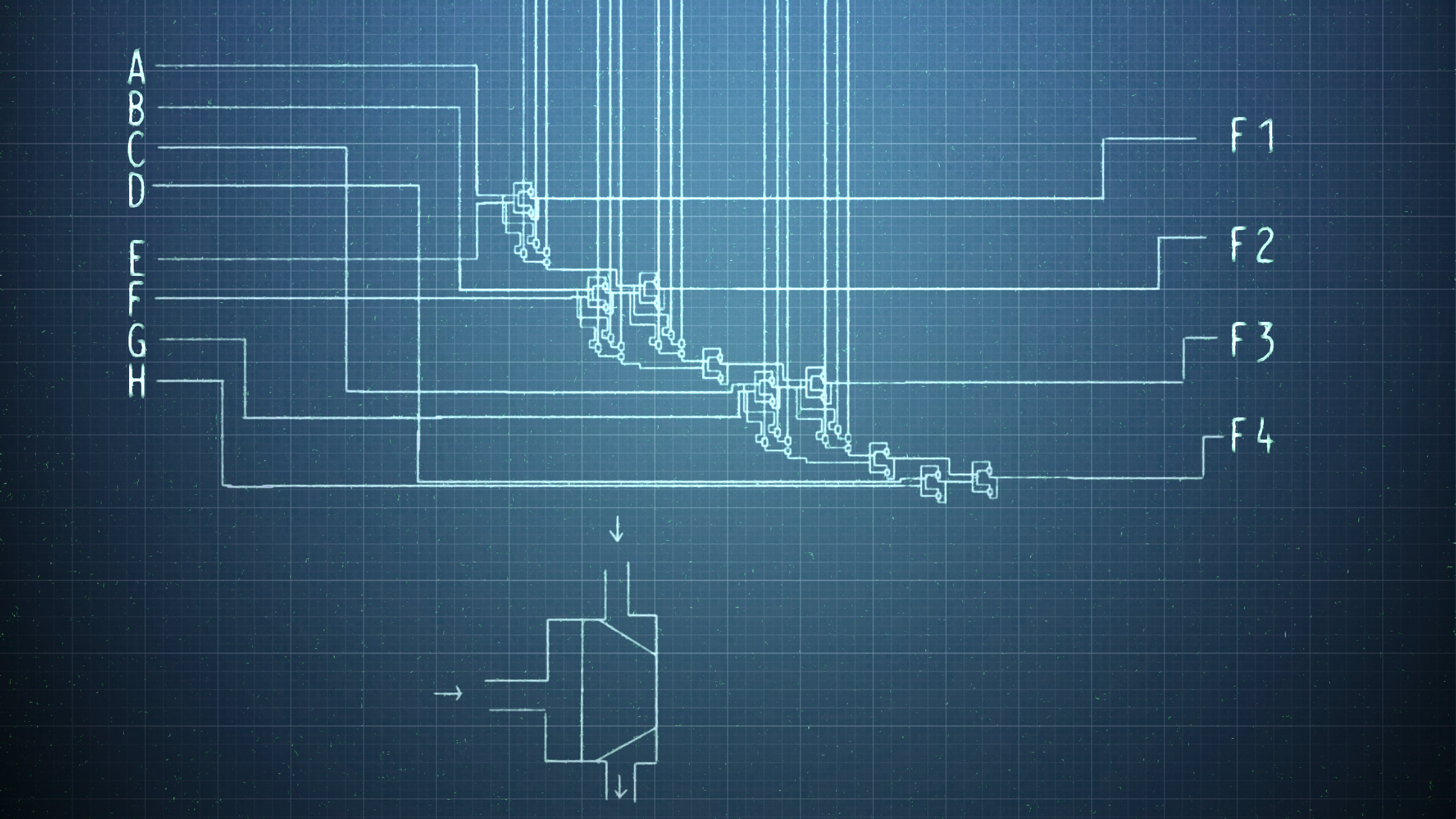 Engineering schematic with labels A-H and F1-F4 HD Wallpaper