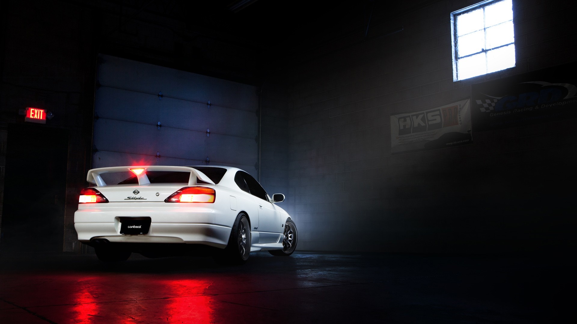 White Nissan Silvia S15 sports car in garage HD Wallpaper