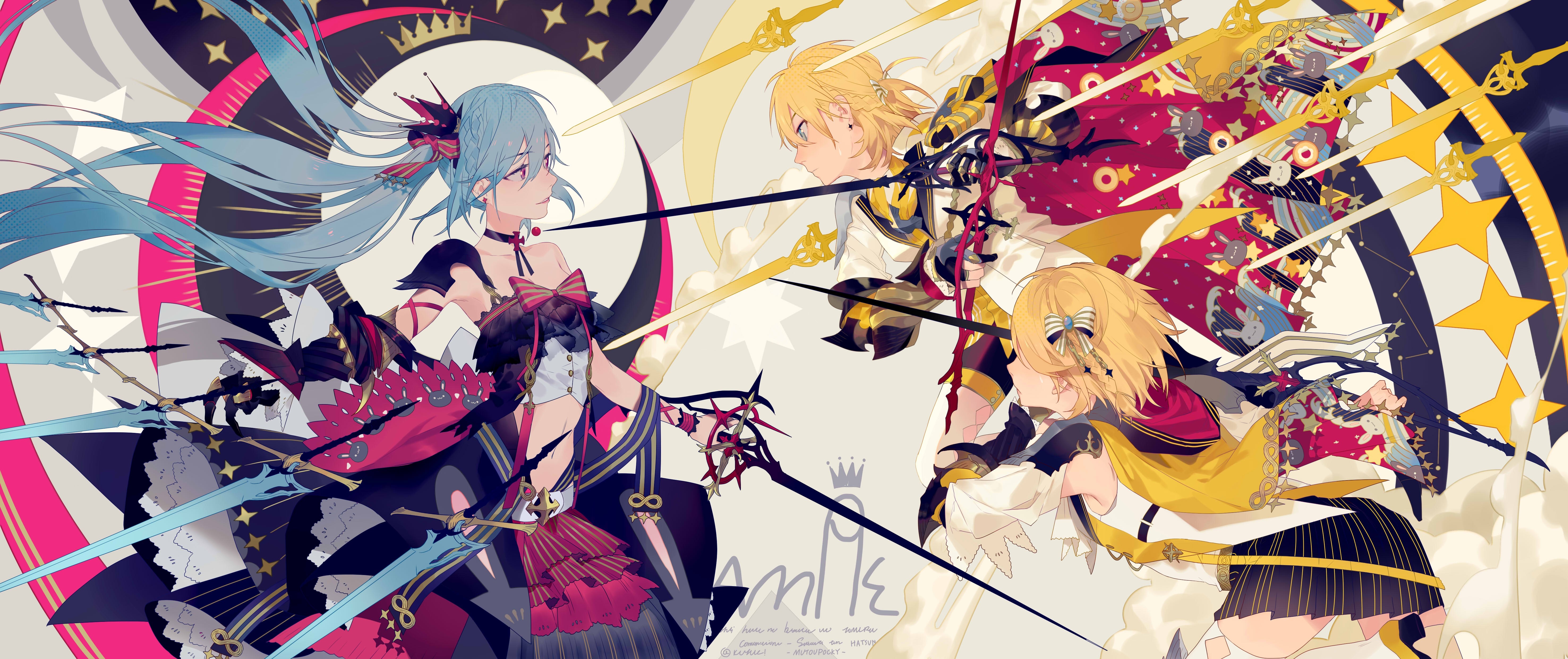 Hatsune Miku, Kagamine Rin, and Kagamine Len illustration HD Wallpaper