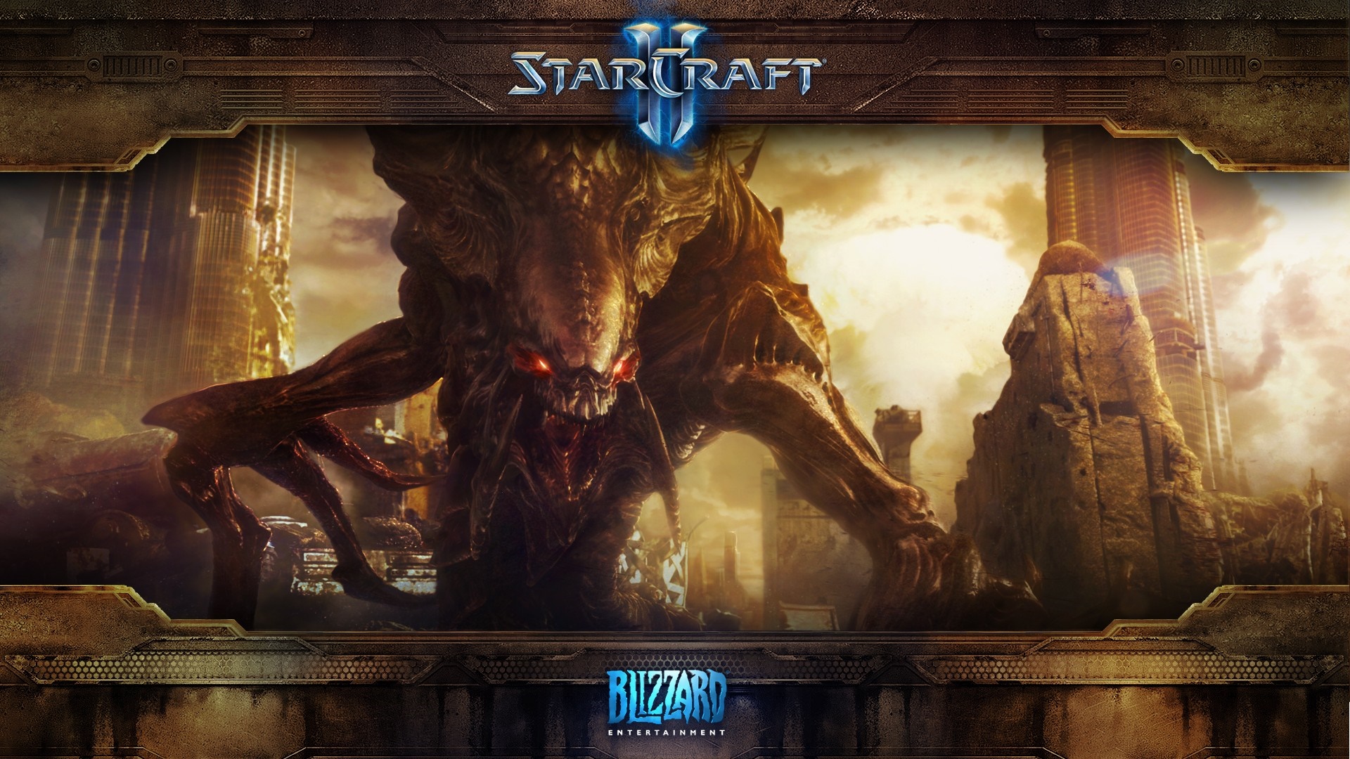 StarCraft II Zerg creature in ruined city HD Wallpaper
