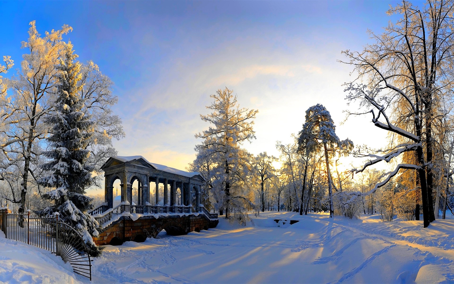 Marble Arch in a Snowy Winter Landscape HD Wallpaper