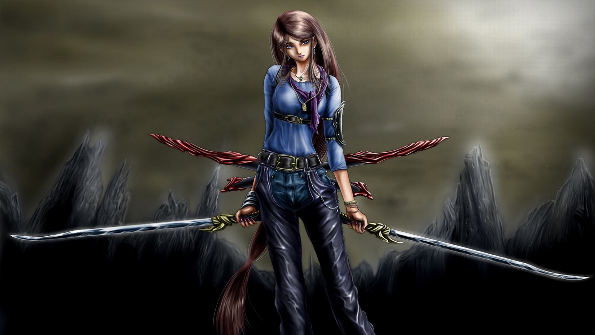 Fantasy art of a woman warrior with swords HD Wallpaper