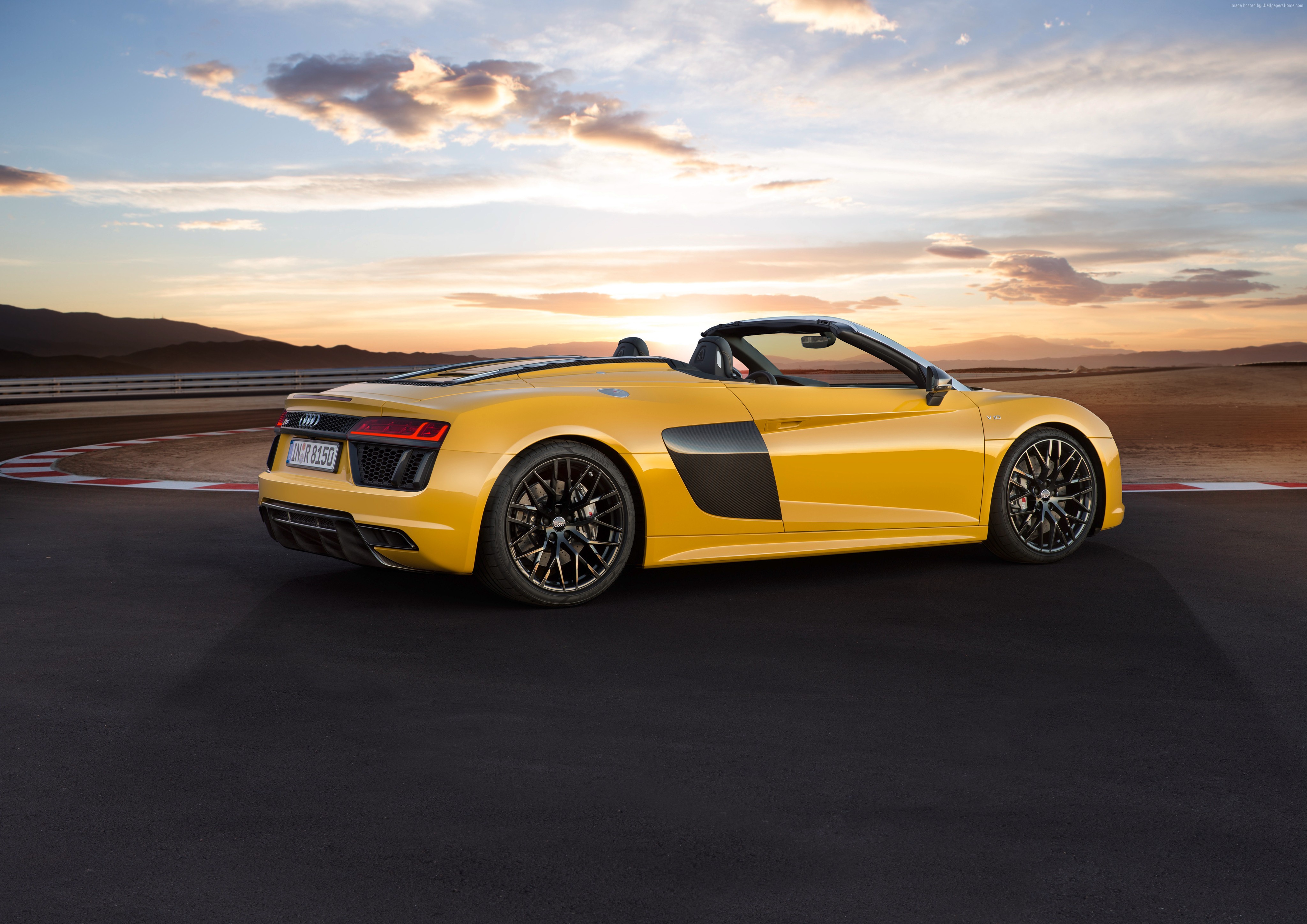 Yellow Audi R8 Spyder on a Racetrack at Sunset HD Wallpaper