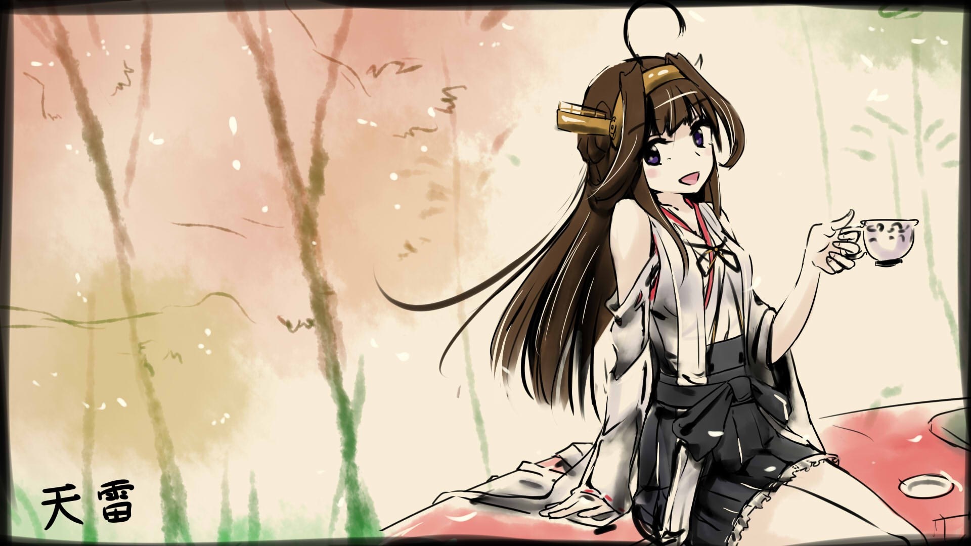 Kongou from Kantai Collection holding a teacup HD Wallpaper