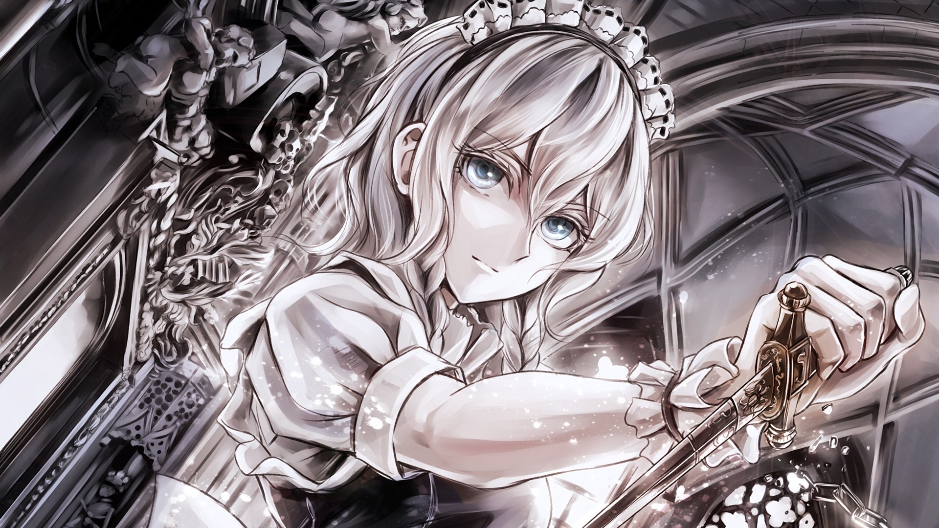 Izayoi Sakuya from Touhou holding a sword HD Wallpaper