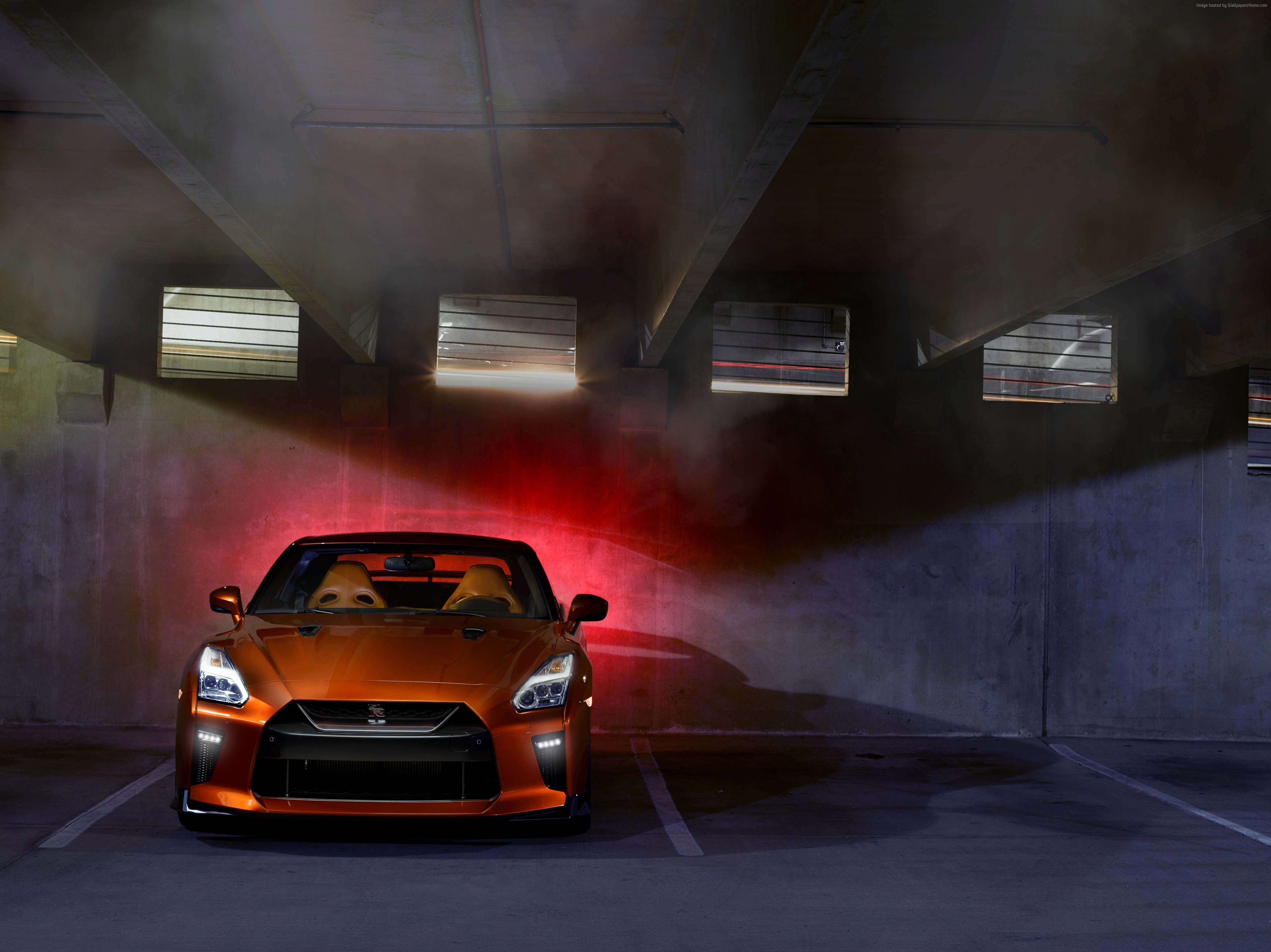 Orange Nissan GT-R Convertible in Parking Garage HD Wallpaper