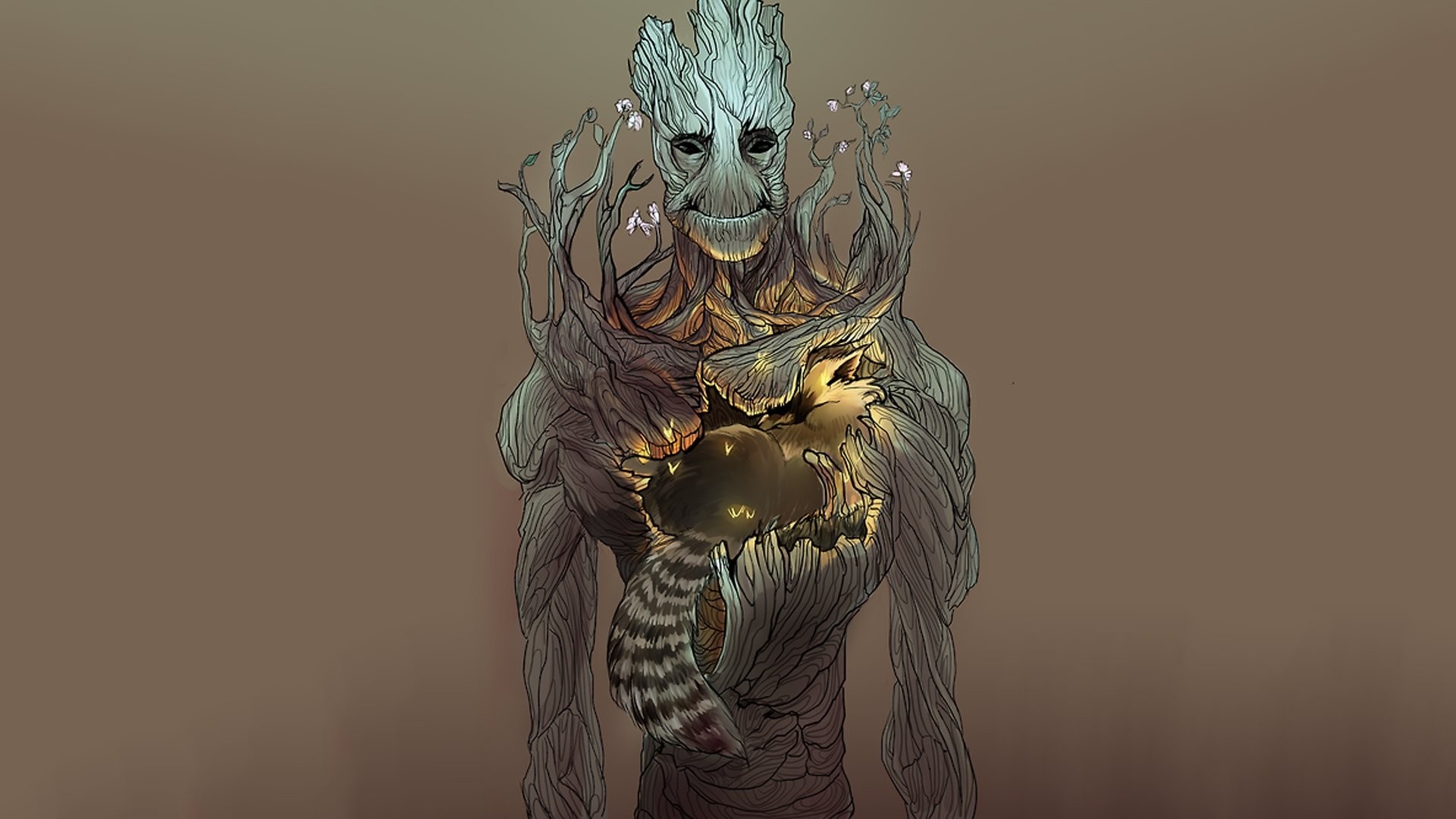 Groot from Guardians of the Galaxy with Rocket Raccoon inside HD Wallpaper