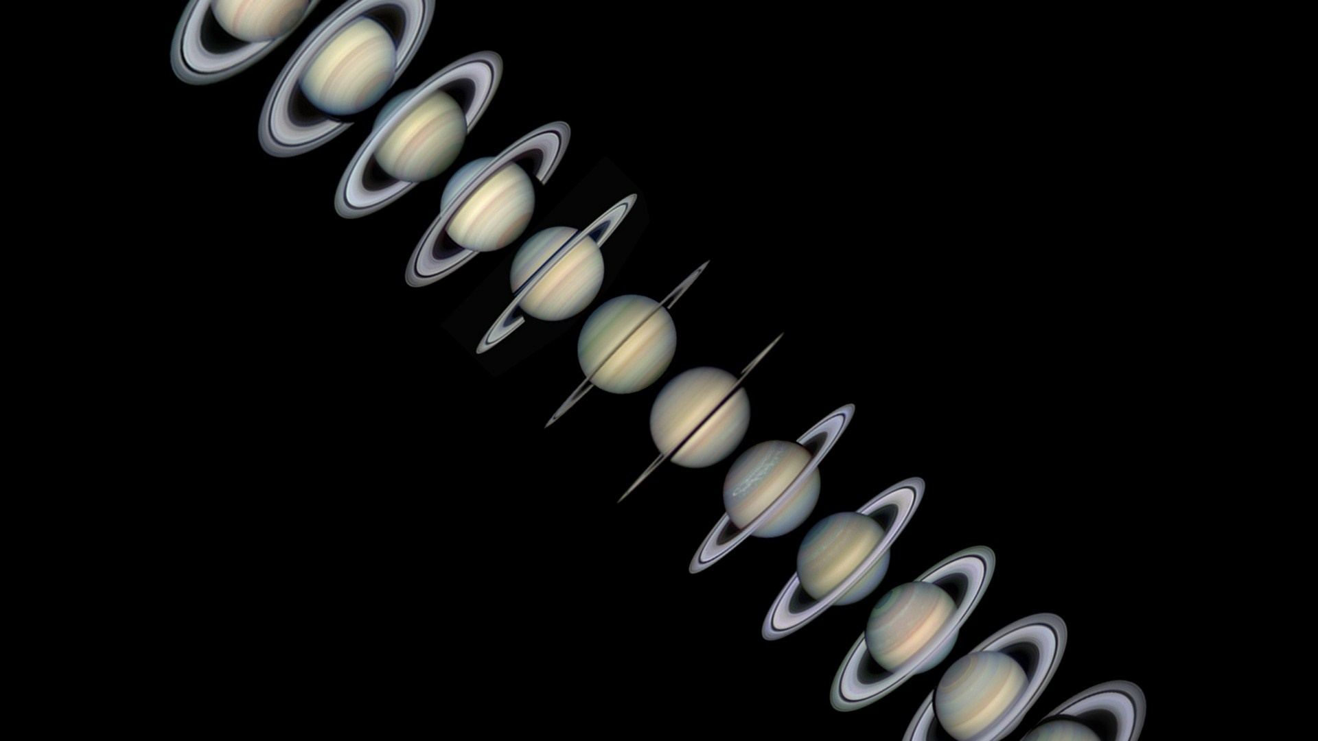 Saturn and its rings in multiple views HD Wallpaper