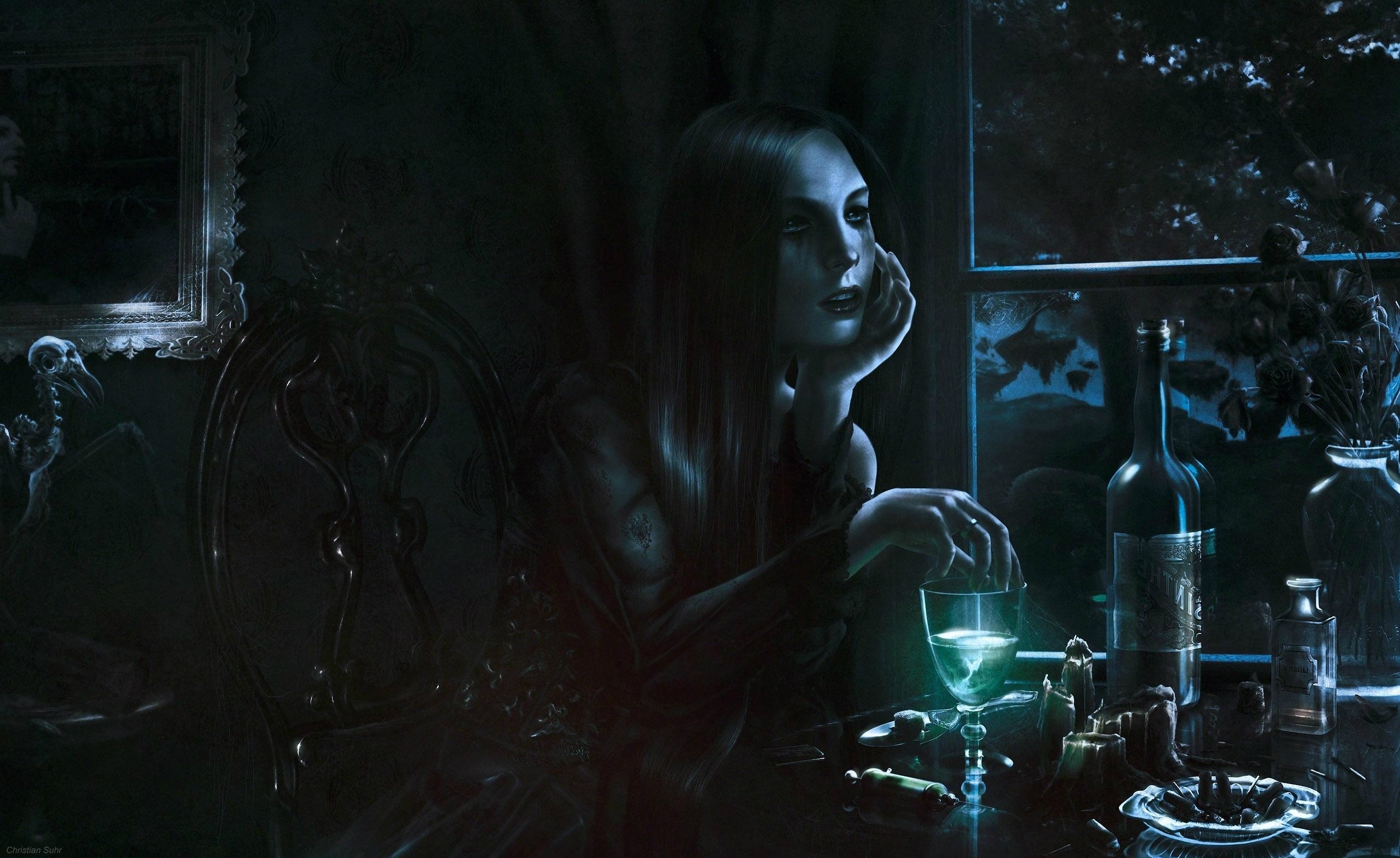 Fantasy art of a woman by a window HD Wallpaper