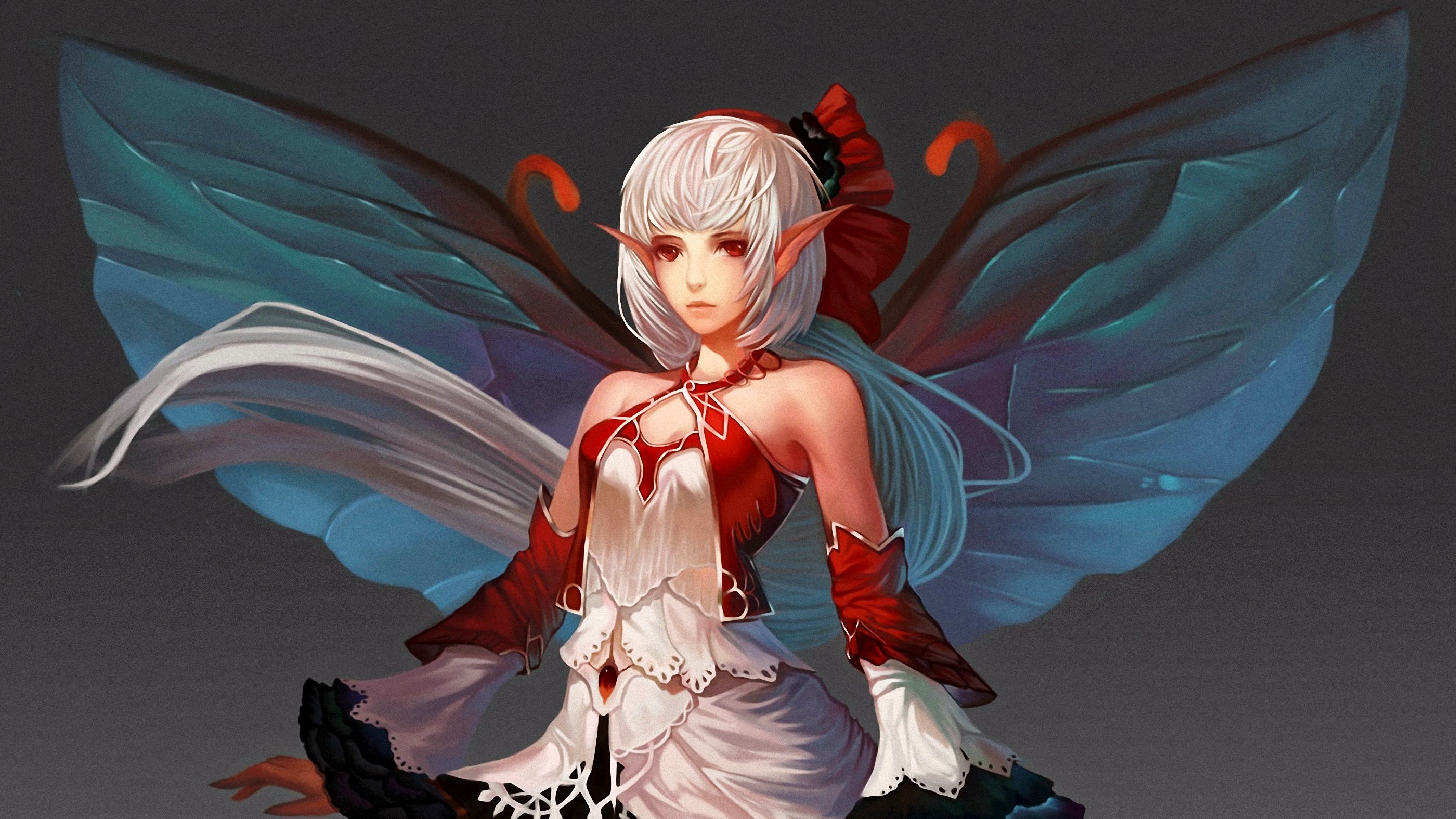 Anime girl with white hair and butterfly wings HD Wallpaper