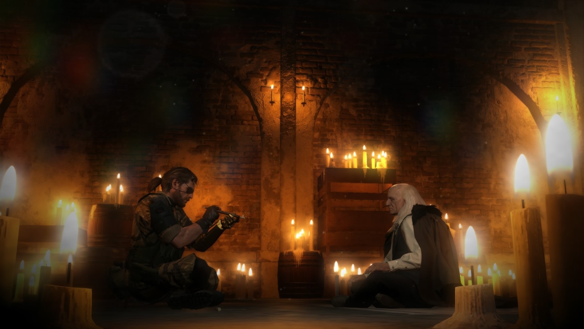 Big Boss and an old man in a candlelit room HD Wallpaper