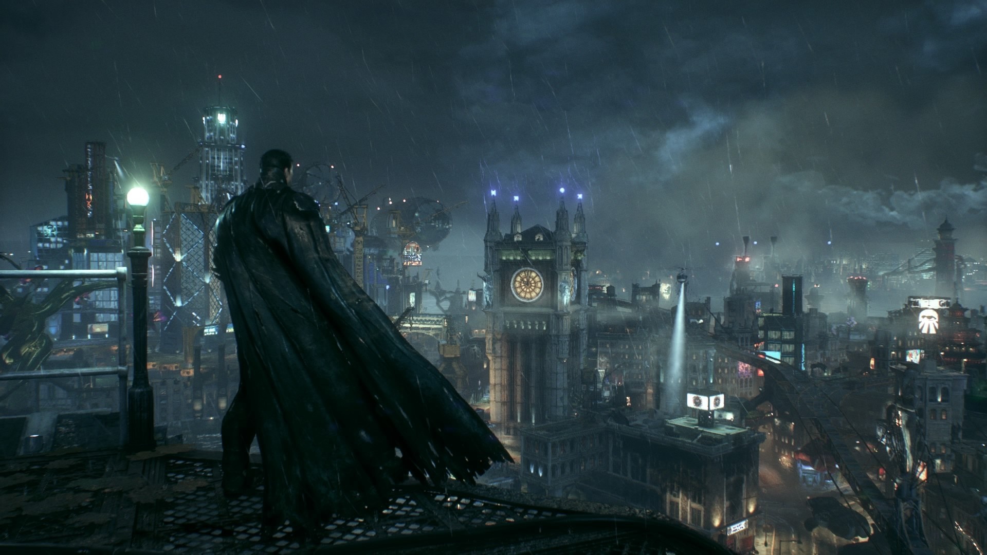 Batman from Batman: Arkham Knight cityscape at night HD Wallpaper