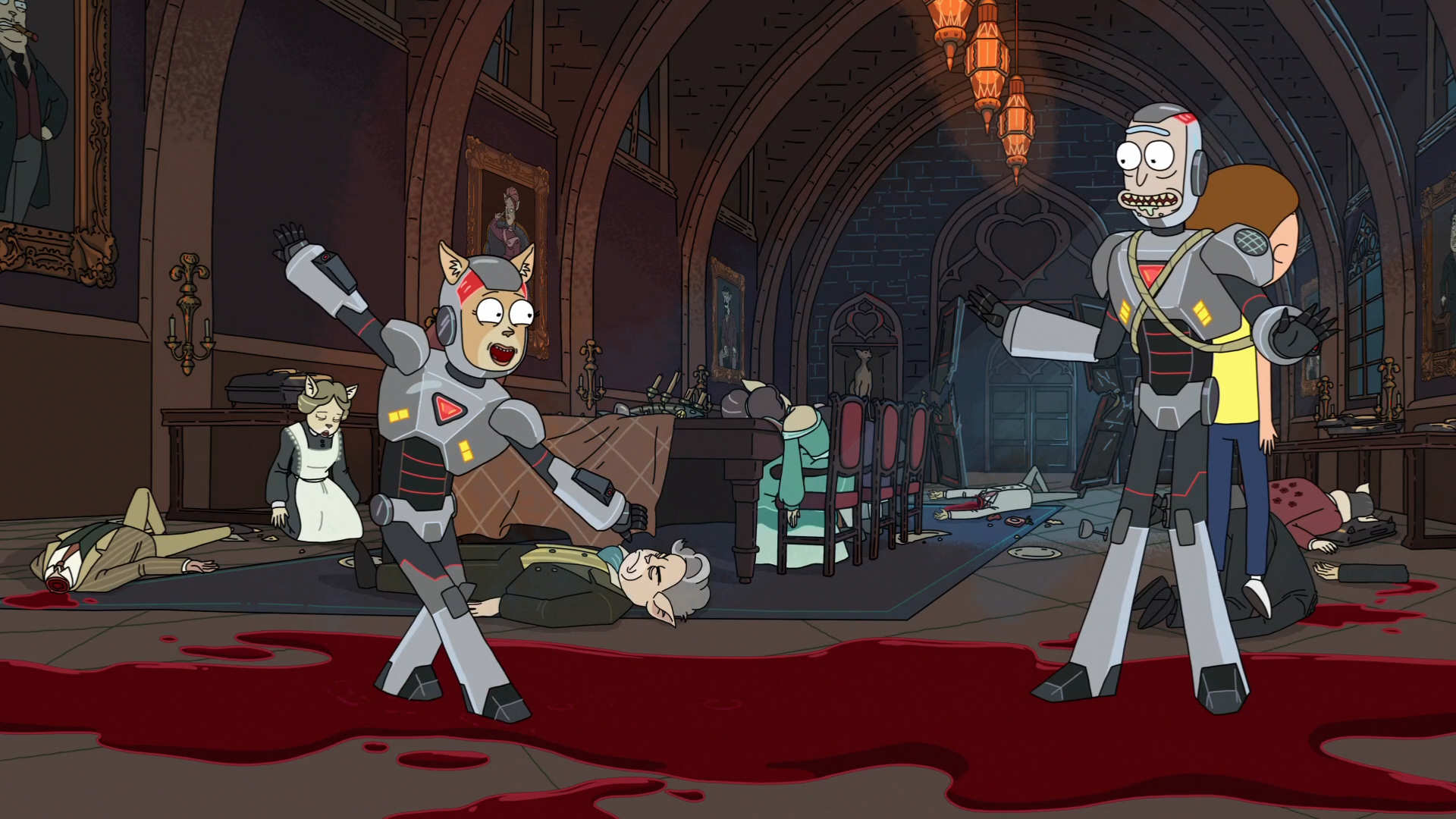 Rick and Morty in a bloody mansion HD Wallpaper