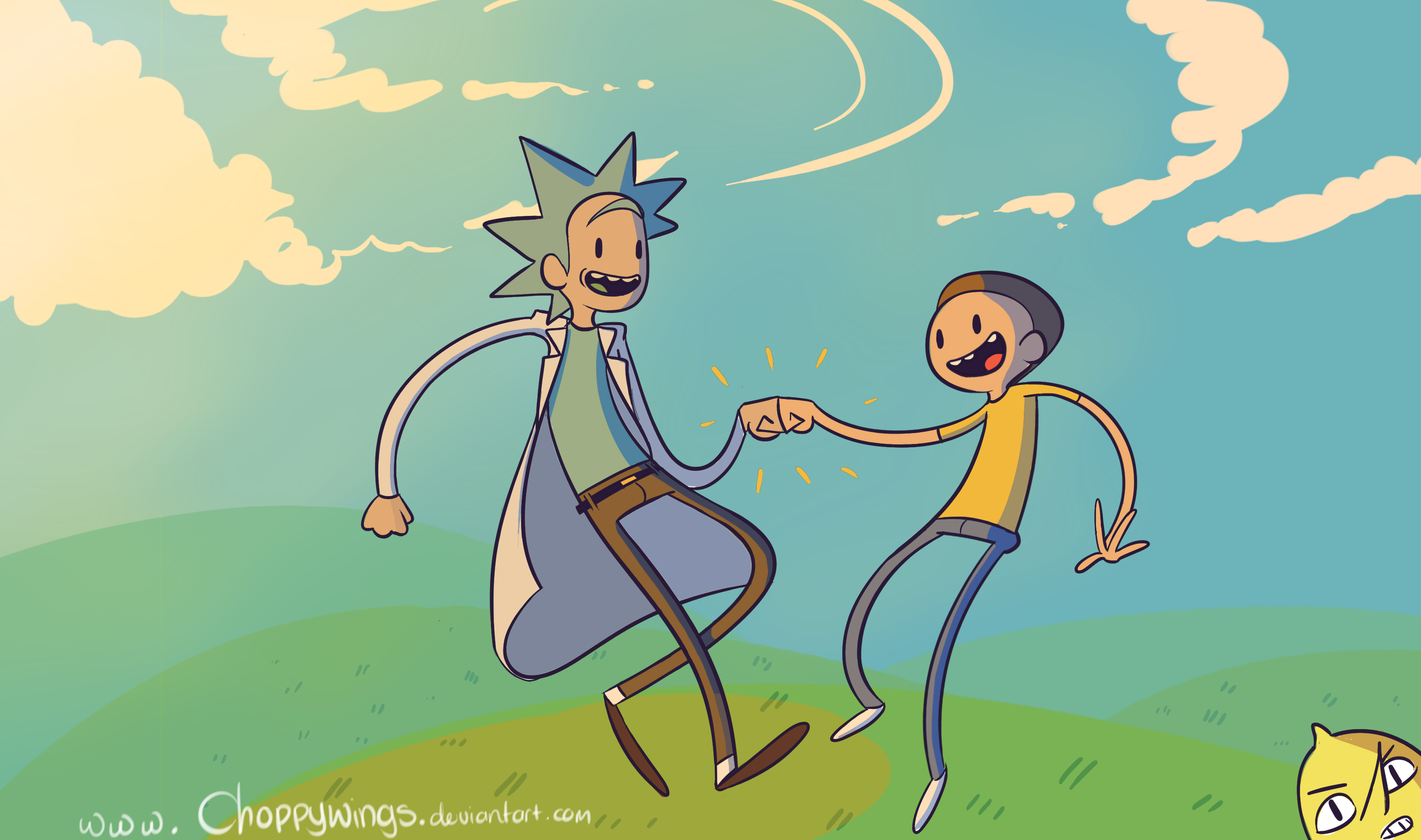 Rick and Morty and Adventure Time Crossover Illustration HD Wallpaper