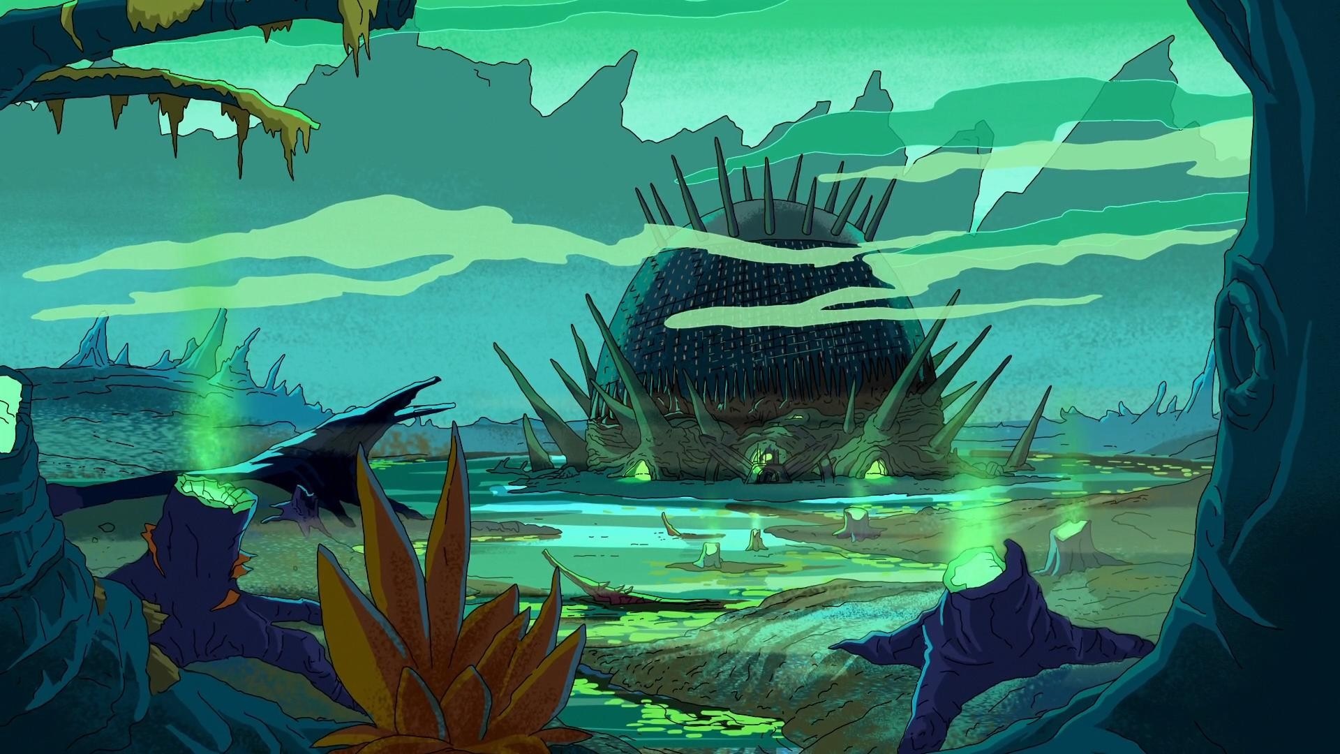Rick and Morty alien ecosystem illustration HD Wallpaper