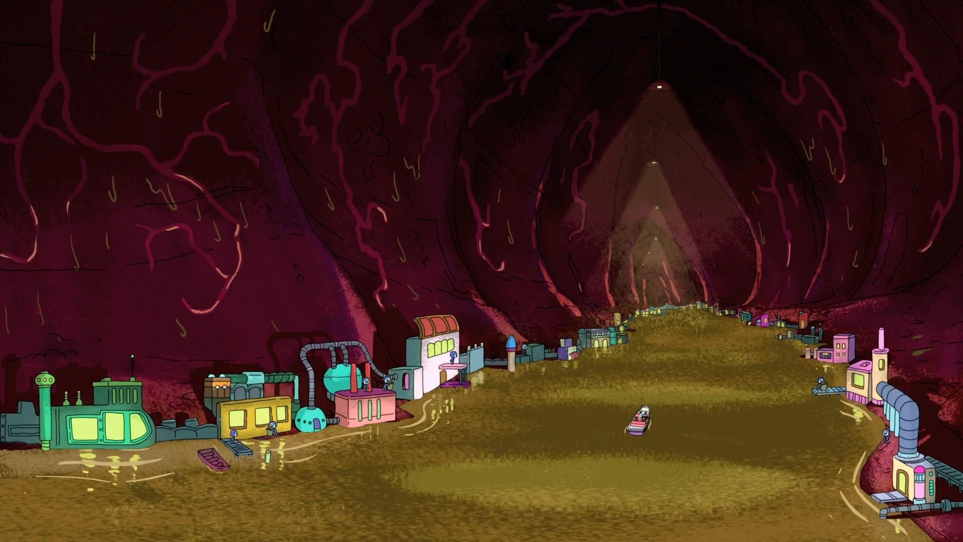 Rick and Morty: Inside a giant body with factories HD Wallpaper