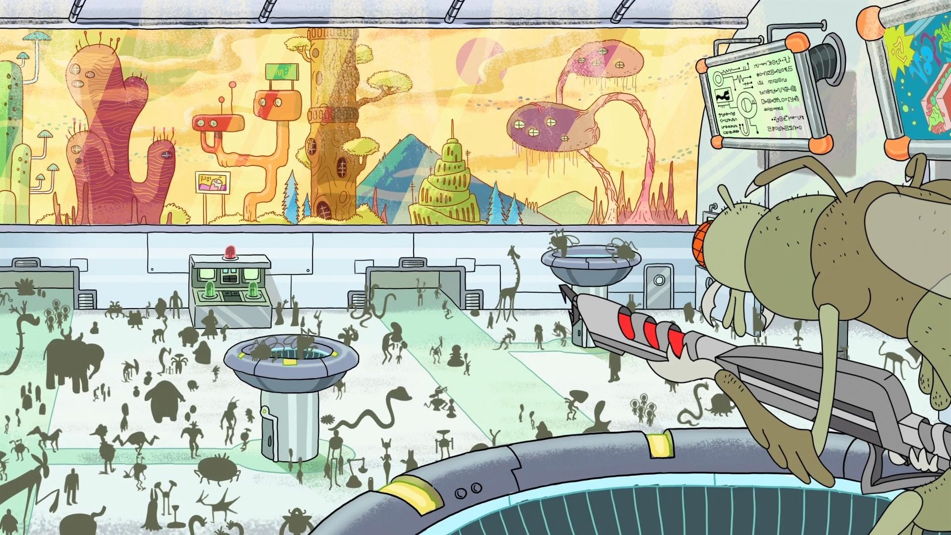 Rick and Morty alien collection and observation room HD Wallpaper