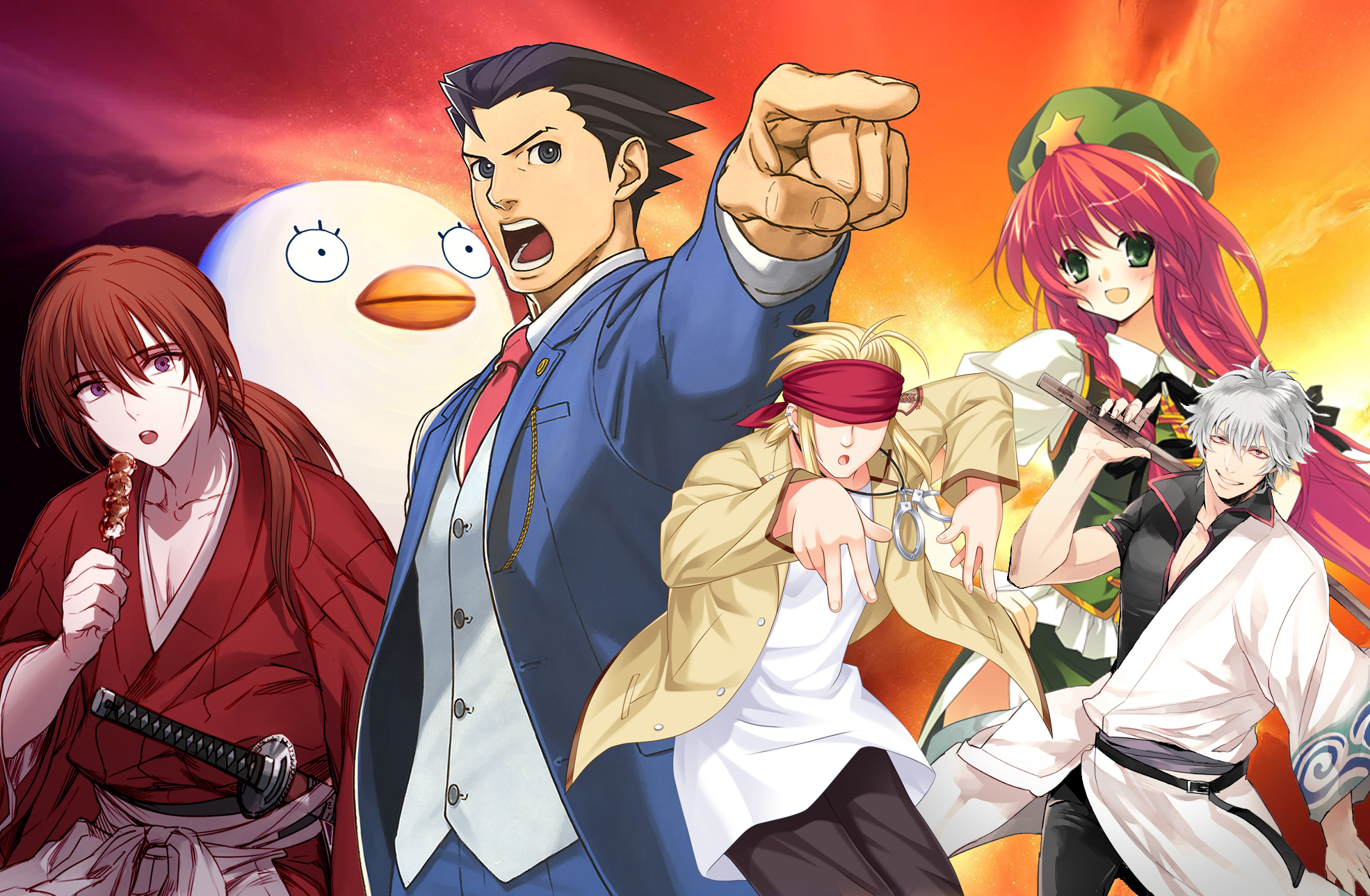 Phoenix Wright, Elizabeth, and Hong Meiling from Touhou Project HD Wallpaper