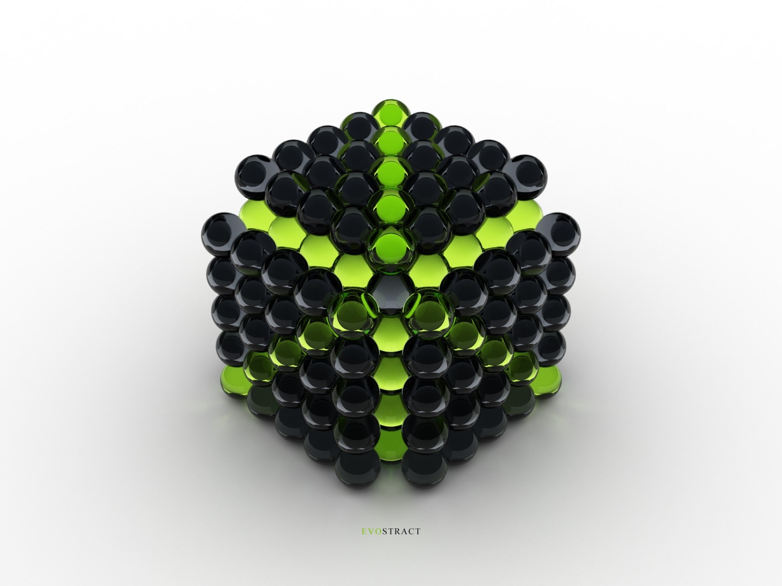 Abstract cube of black and green spheres HD Wallpaper