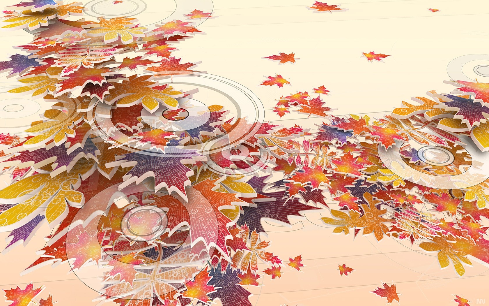 Autumn leaves and circular patterns illustration HD Wallpaper