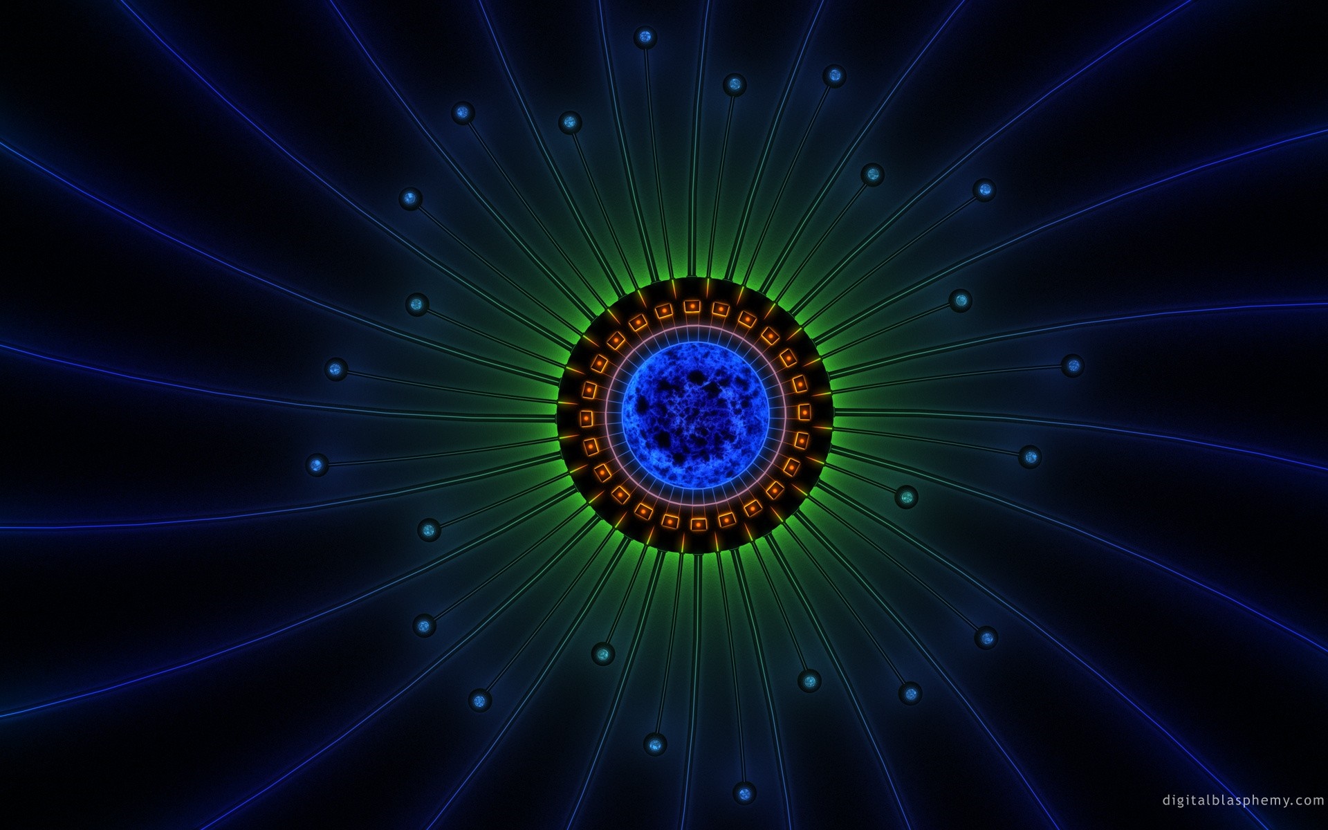 Fractal art with blue and green glowing elements HD Wallpaper