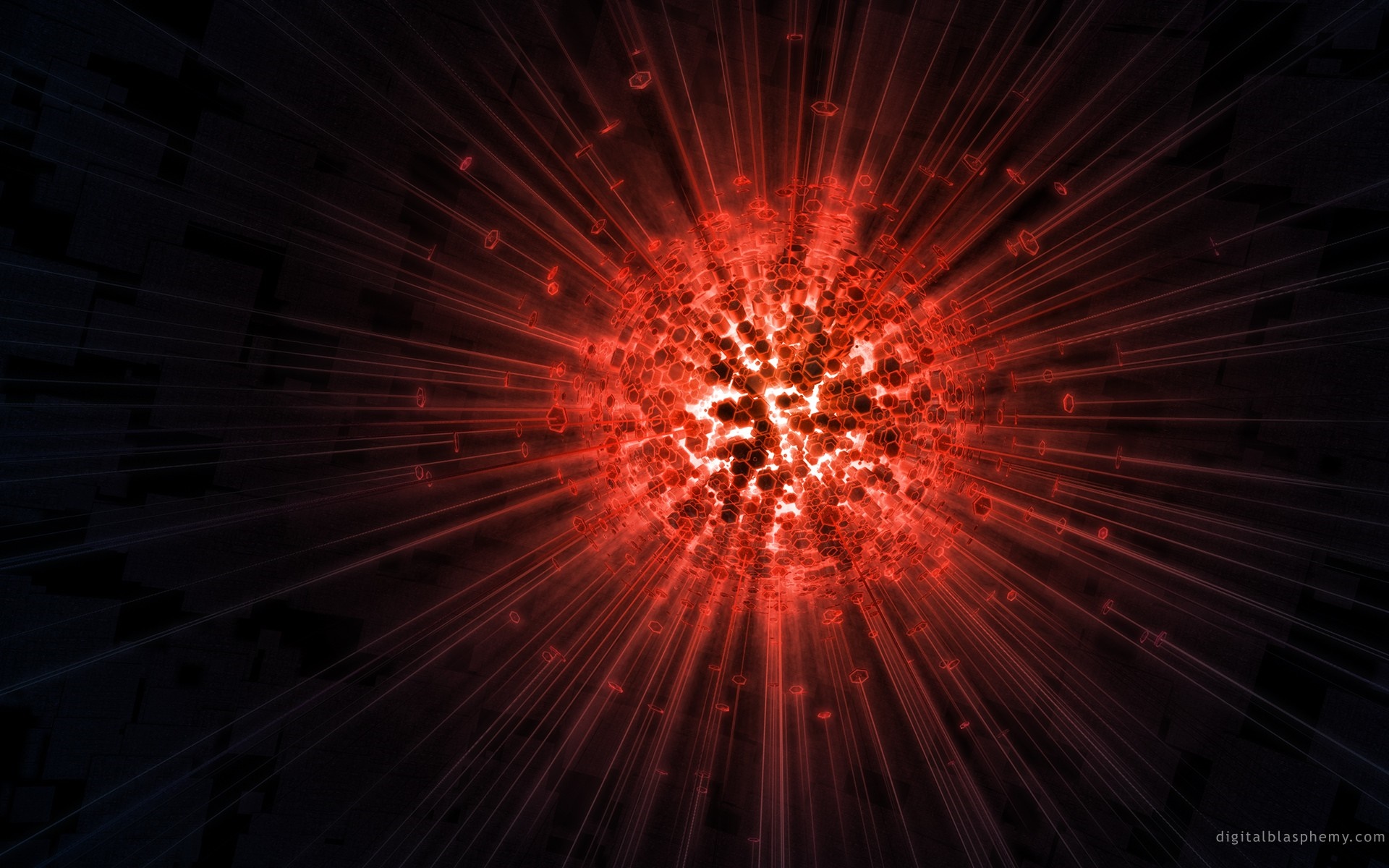 Abstract red explosion with light rays HD Wallpaper