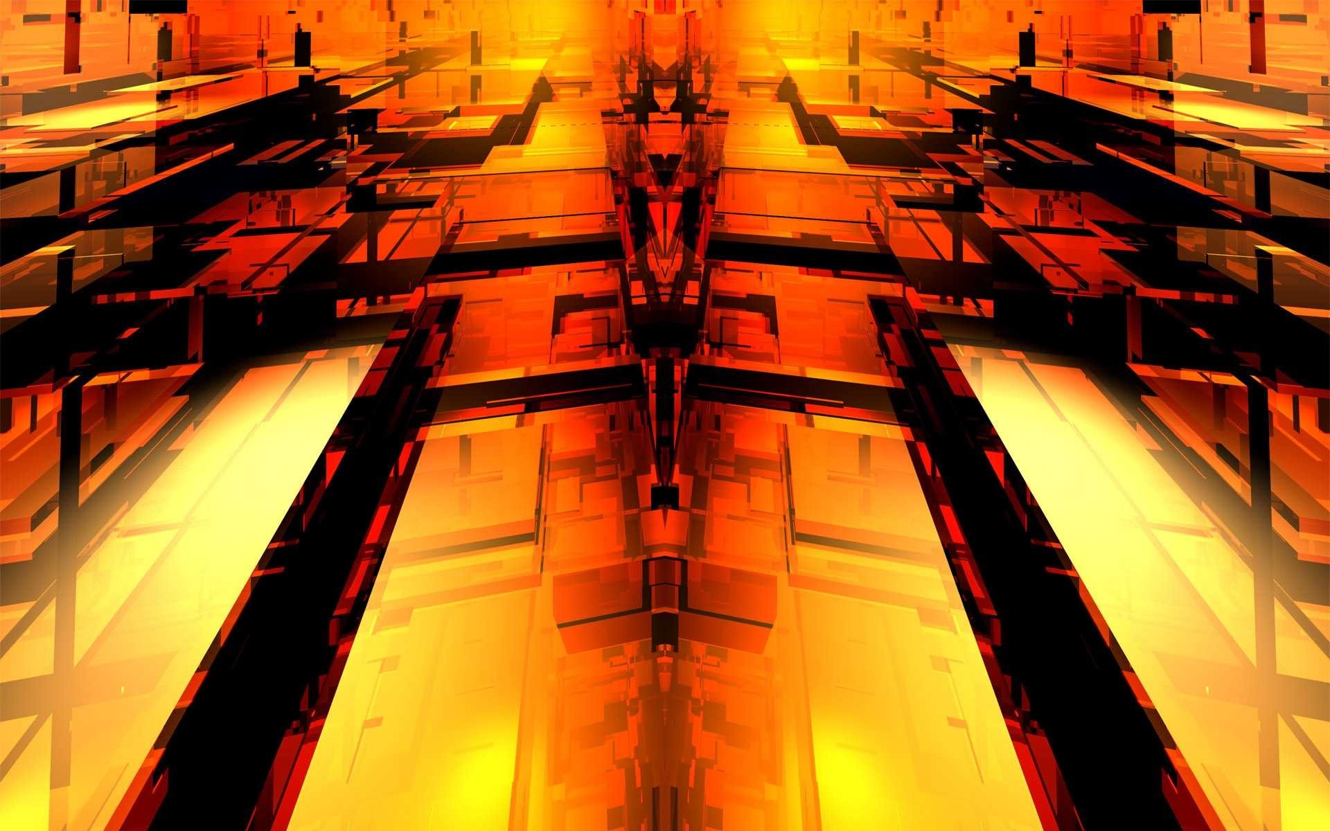 Abstract digital art with orange and yellow geometric shapes HD Wallpaper