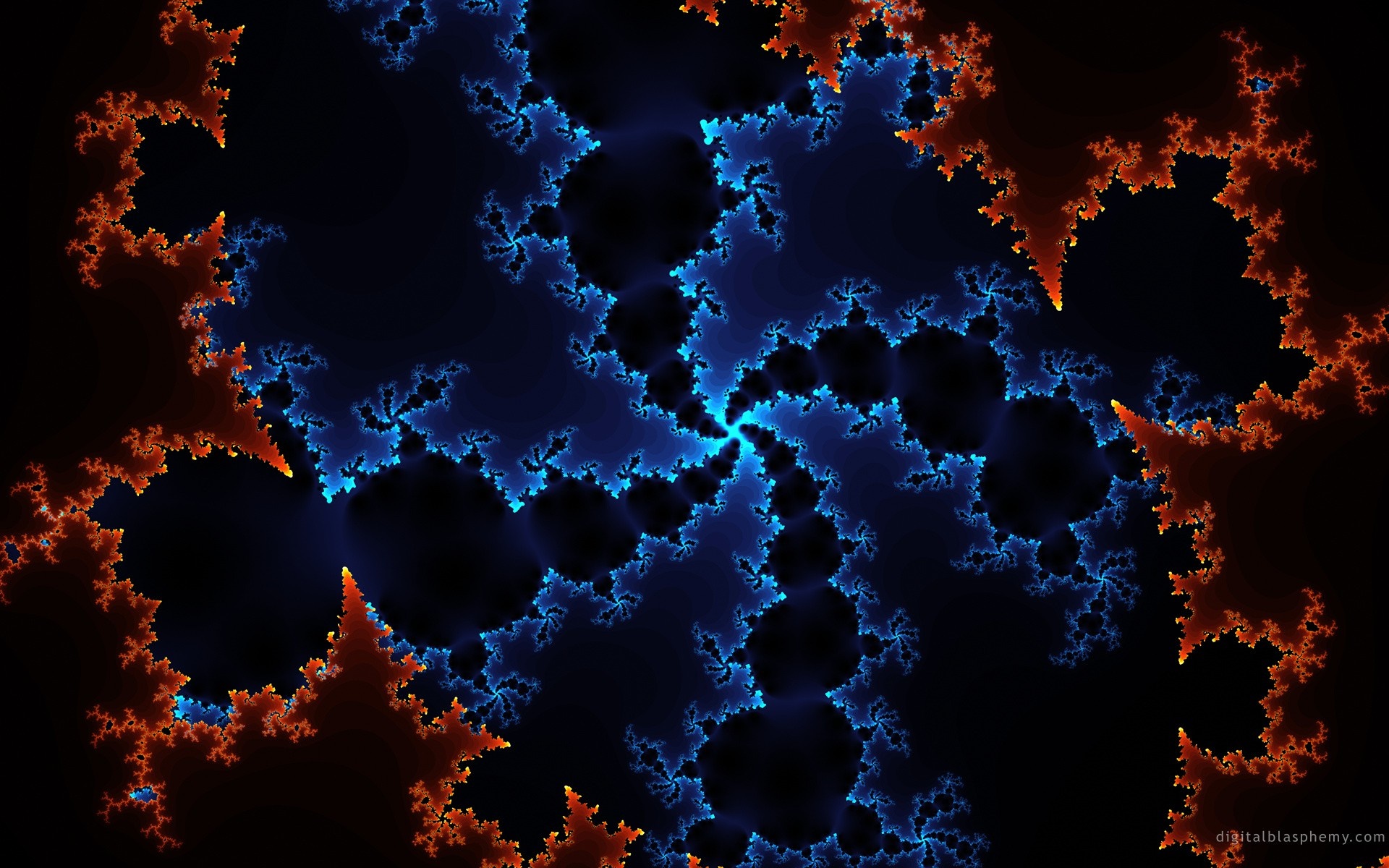Fractal pattern with blue and orange glowing edges HD Wallpaper
