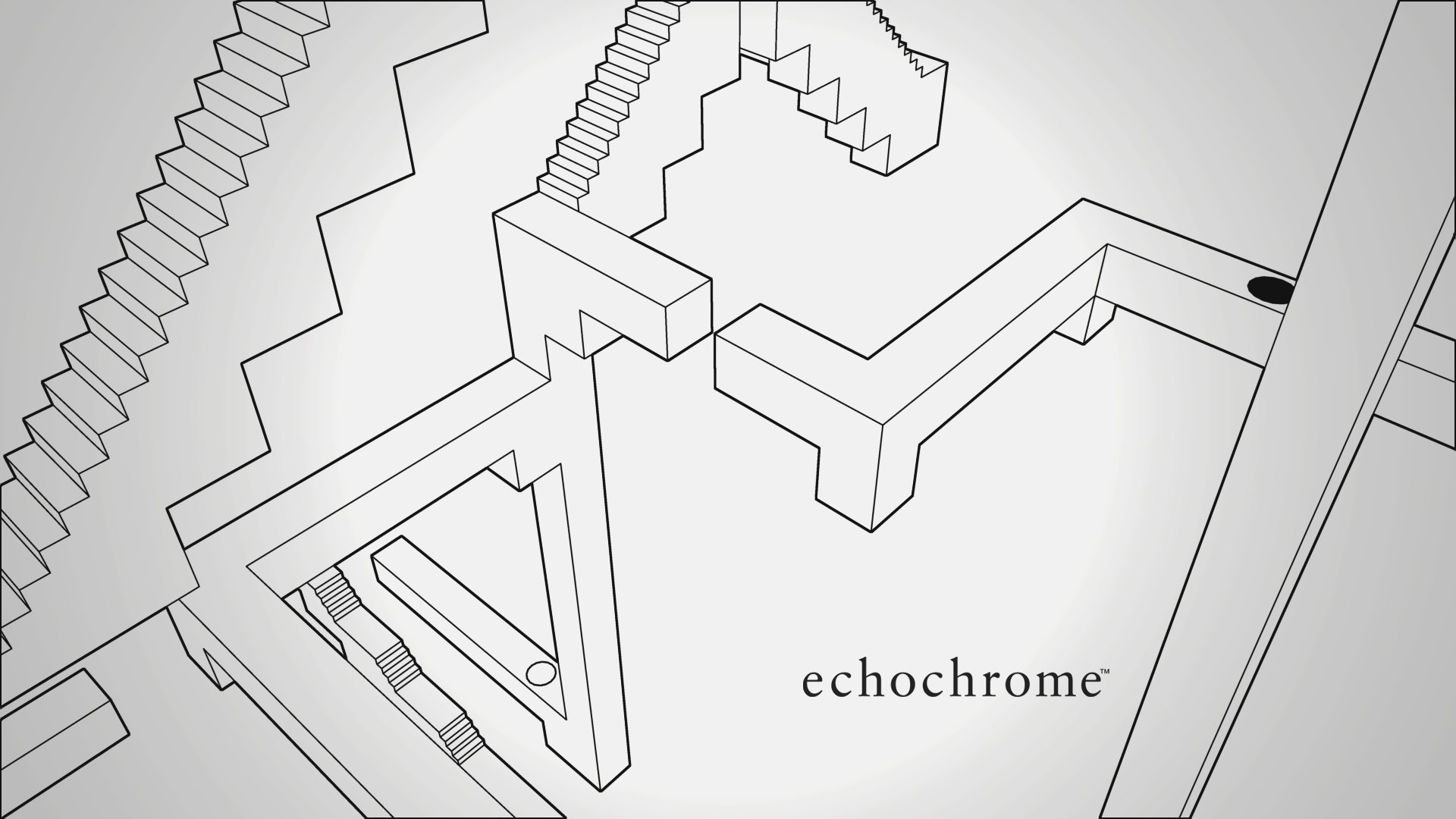 Echocrome game logo with optical illusion architecture HD Wallpaper
