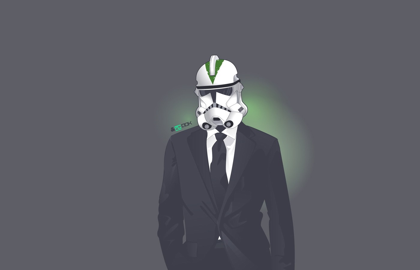Stormtrooper in a suit with green accents HD Wallpaper