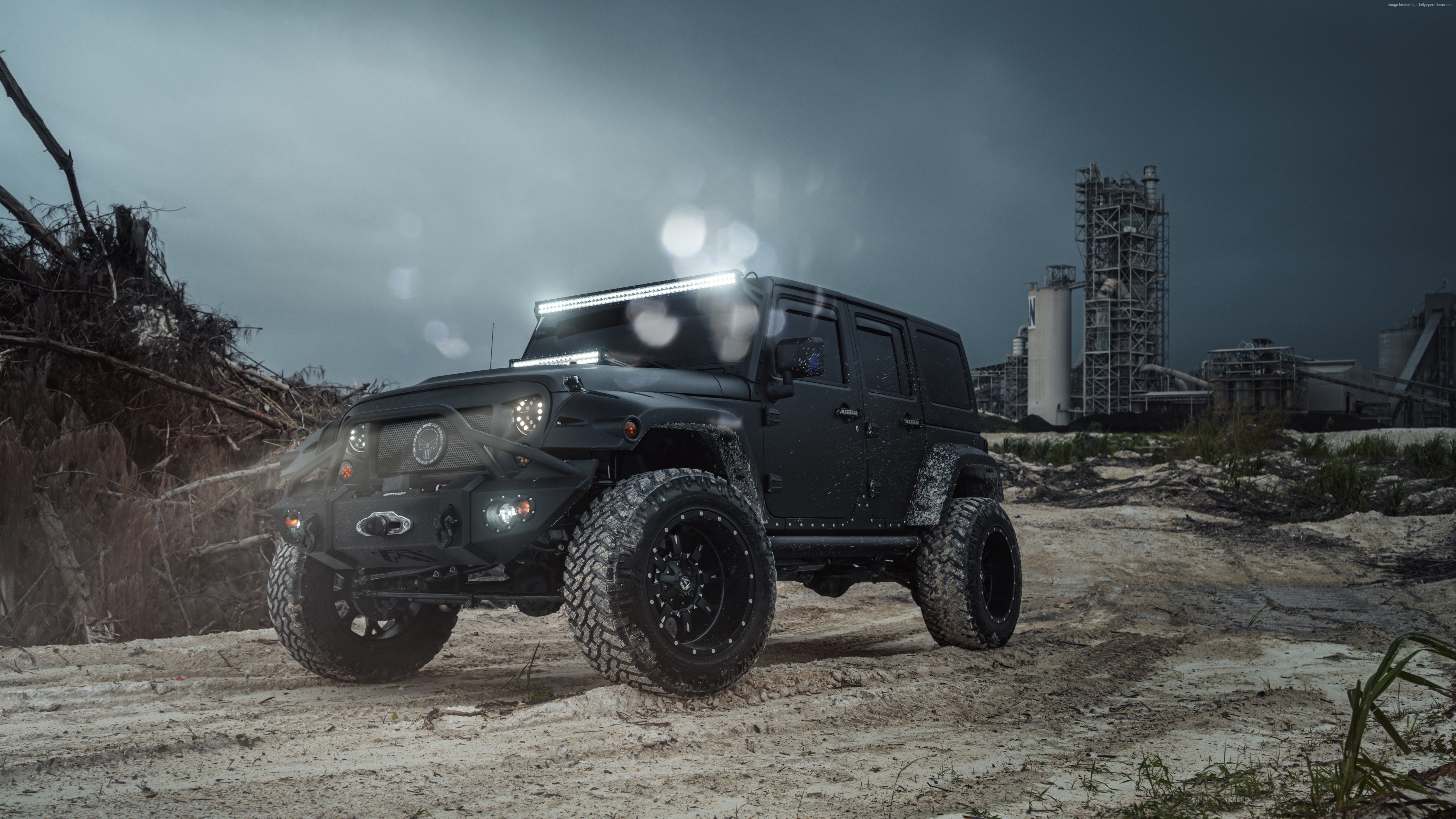 Black Jeep Wrangler with LED Light Bar HD Wallpaper