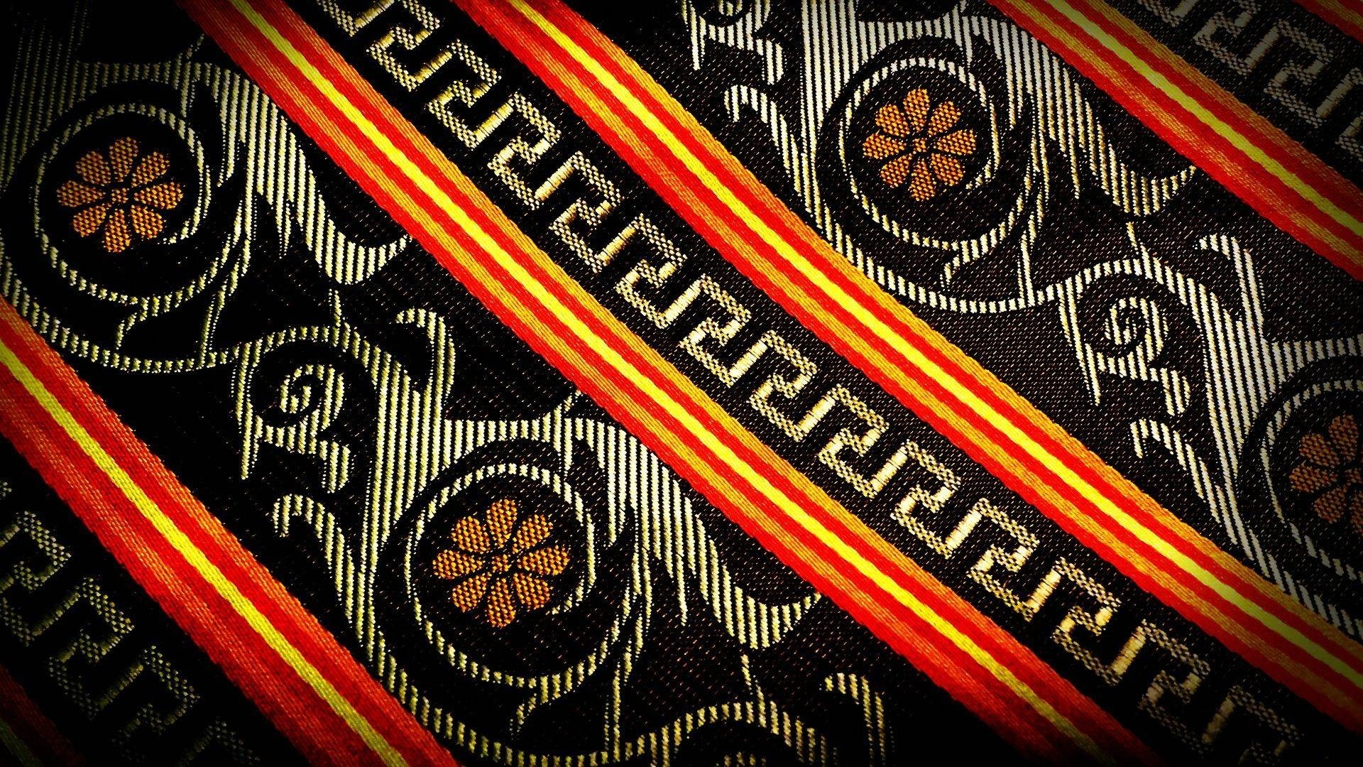 Red and yellow striped fabric with floral pattern HD Wallpaper