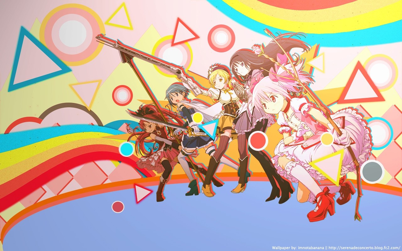 Mahou Shoujo Madoka Magica characters with abstract background HD Wallpaper