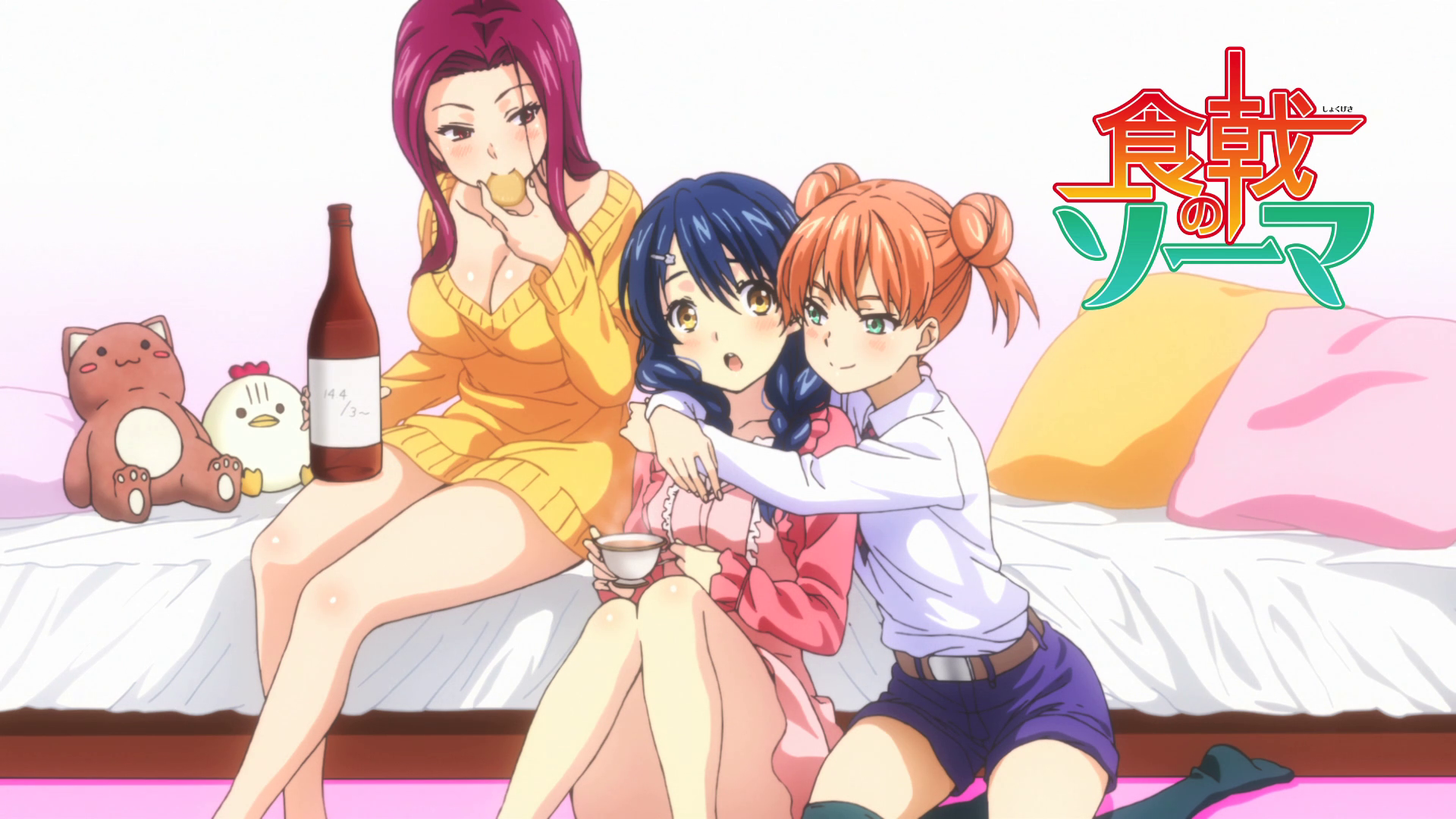 Shokugeki no Souma characters with plush toys HD Wallpaper