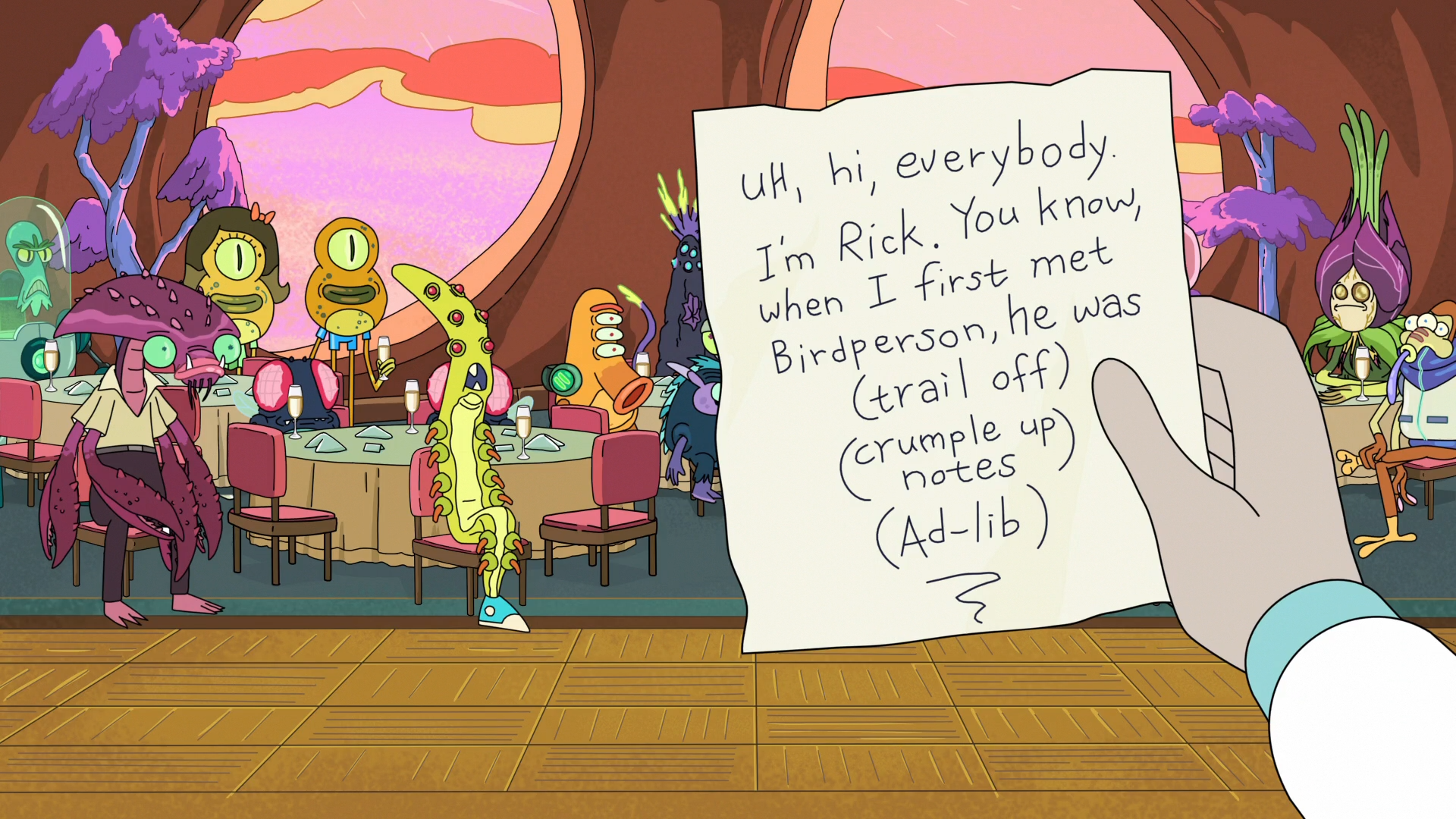 Rick and Morty characters with a note HD Wallpaper