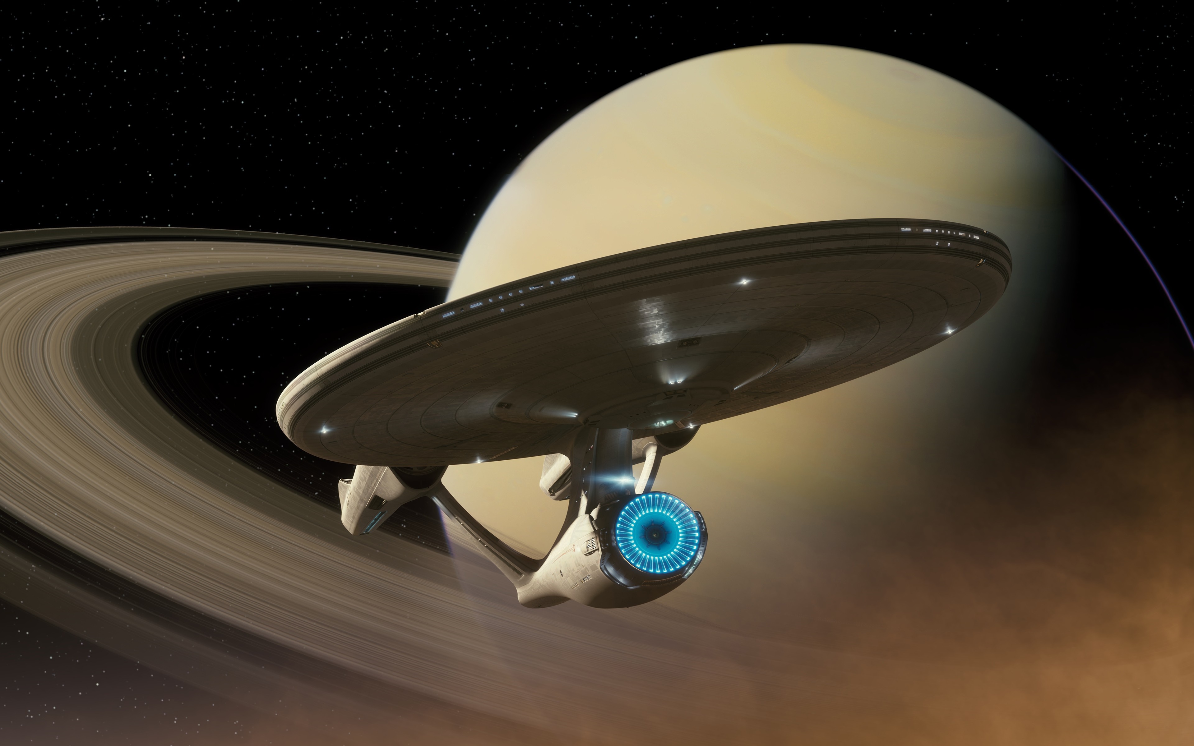 USS Enterprise spaceship near Saturn HD Wallpaper