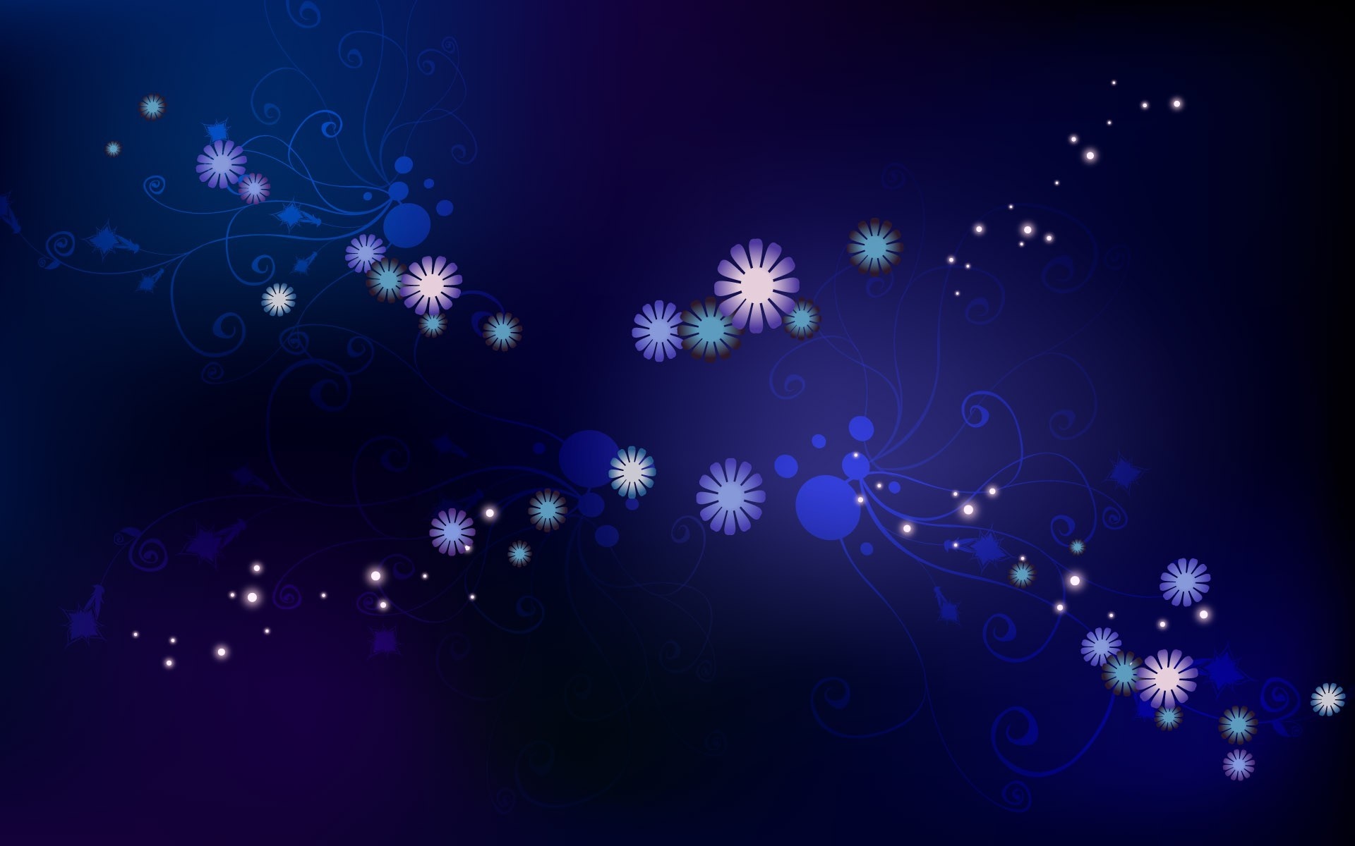 Abstract dark blue background with glowing flowers and lights HD Wallpaper
