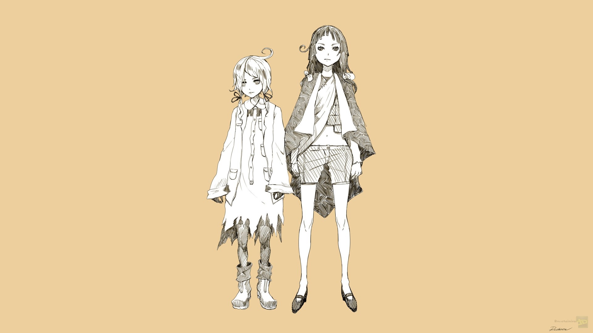Two original characters in sketch style HD Wallpaper