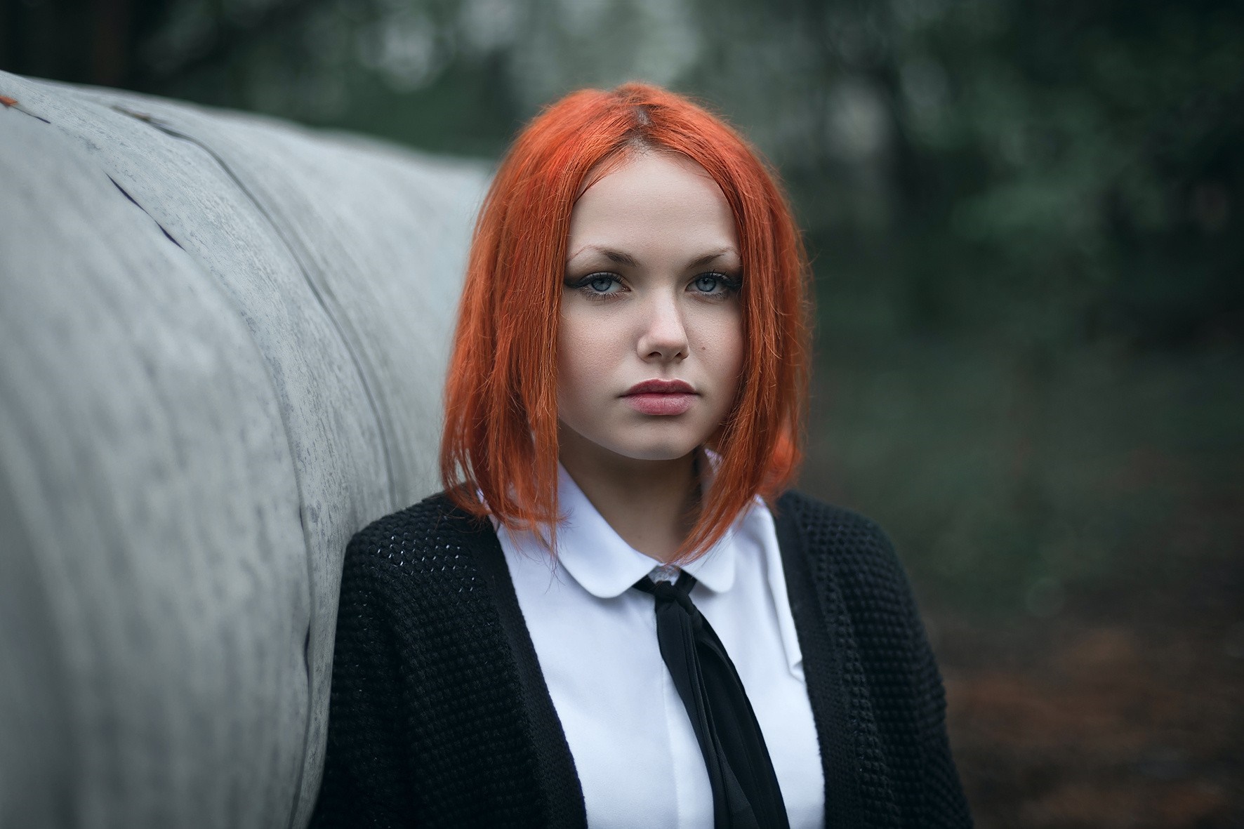 Redhead woman in white shirt and black cardigan HD Wallpaper
