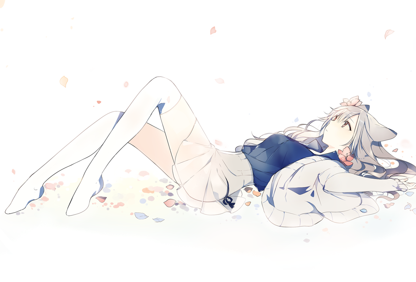 Anime girl with animal ears lying down HD Wallpaper