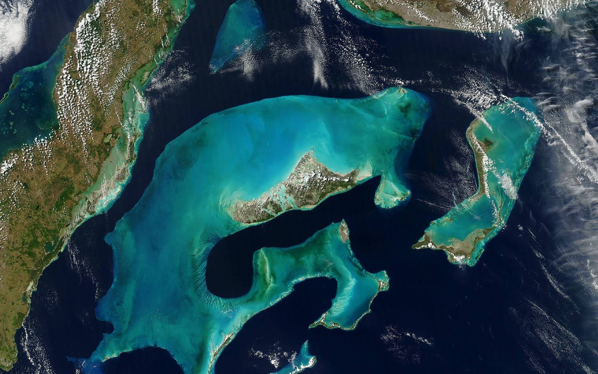 Satellite view of the Bahamas and Florida coastline HD Wallpaper
