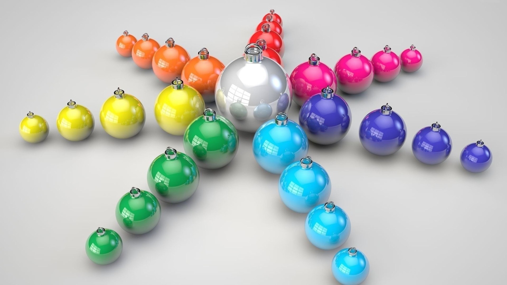 Colorful Christmas ornaments arranged in a star shape HD Wallpaper
