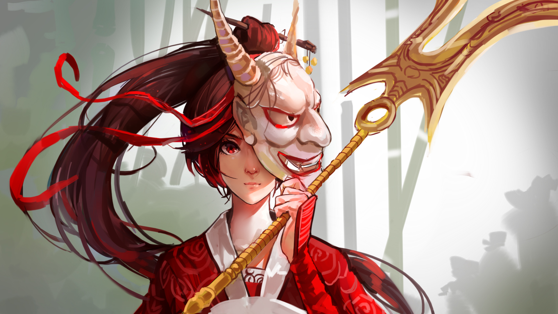 Akali from League of Legends wearing a mask and holding a weapon HD Wallpaper